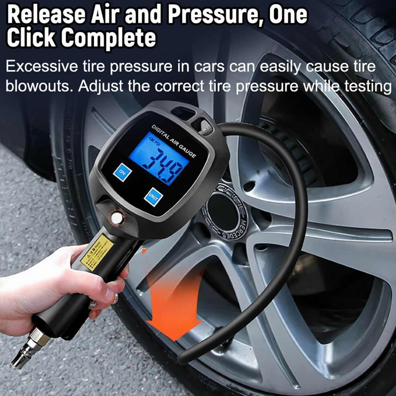 Medidor Digital de Presión de Neumáticos Manómetro Universal para neumáticos de Coche con Pantalla Digital y Manguera de inflado.