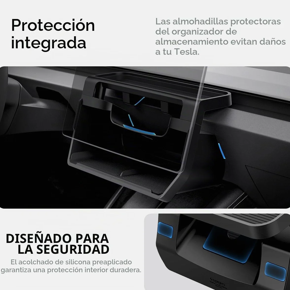 Spigen Tesla Model Y 2025 2026 Juniper y Model 3 Highland 2024 2025 2026 Organizador de Almacenamiento, Debajo de la Pantalla, Diseñado para Accesorios Tesla Model 3 - Negro