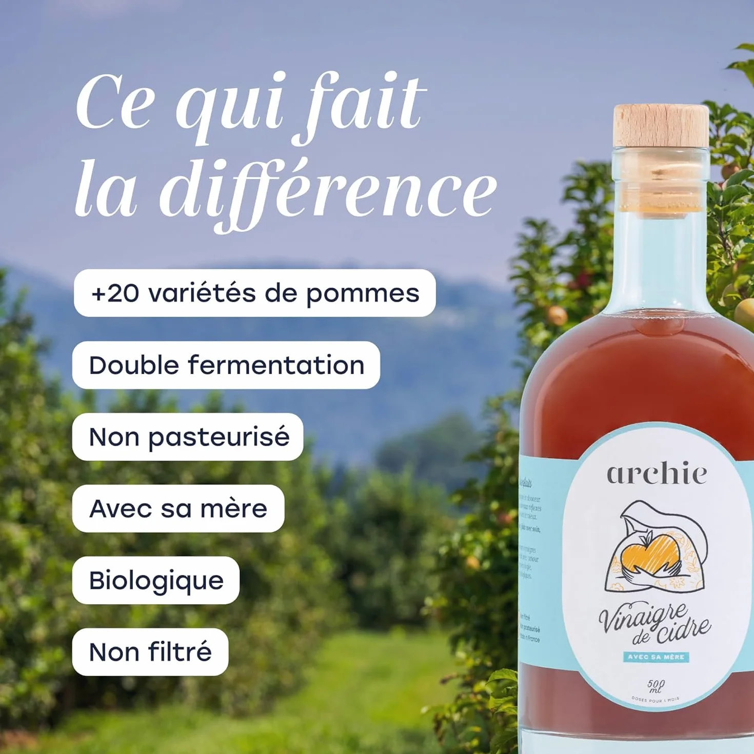Archie vinagre de sidra de manzana orgánico 1 mes