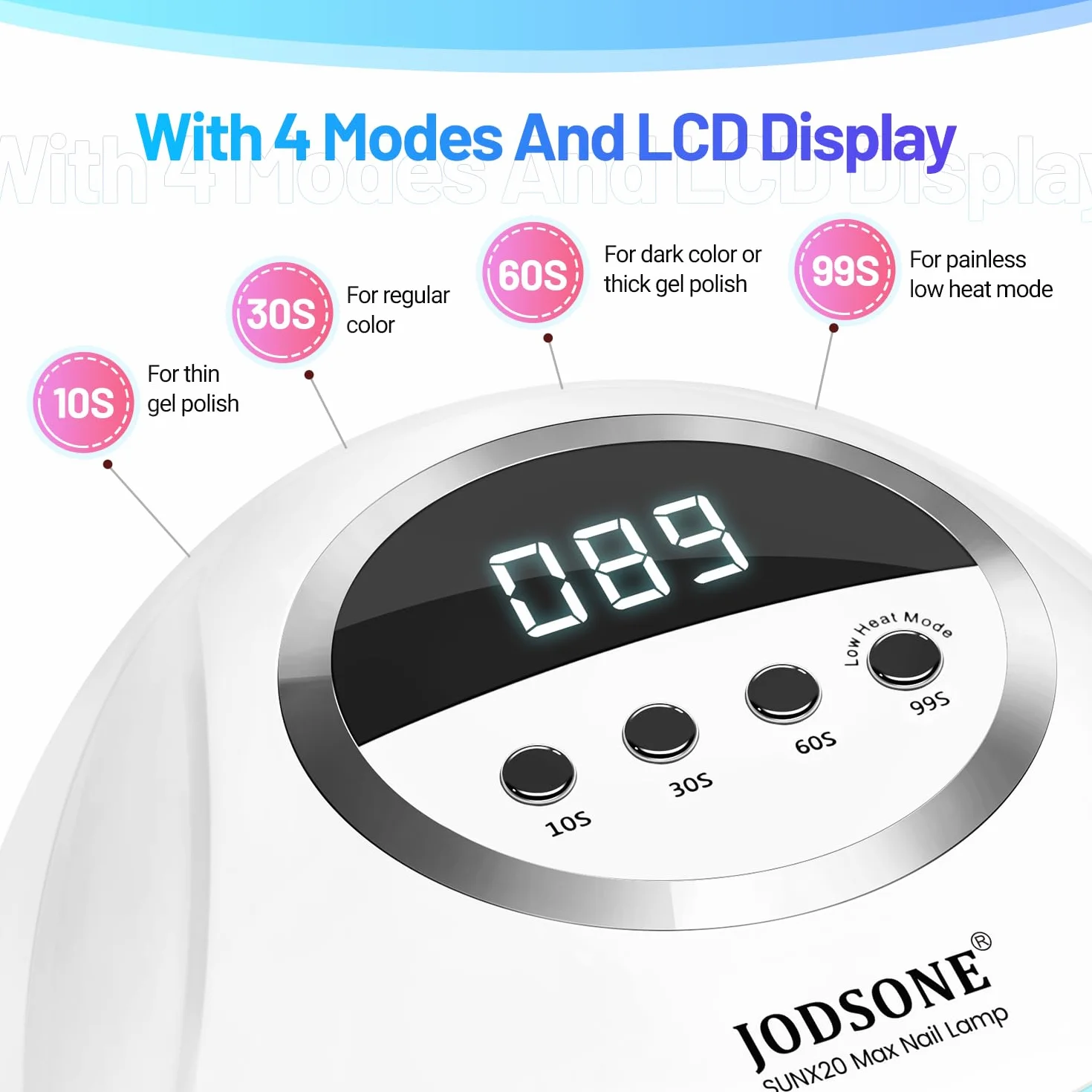 JODSONE Lámpara de uñas UV LED 320W 72 luces duales, 4 temporizadores 10/30/60/99s
