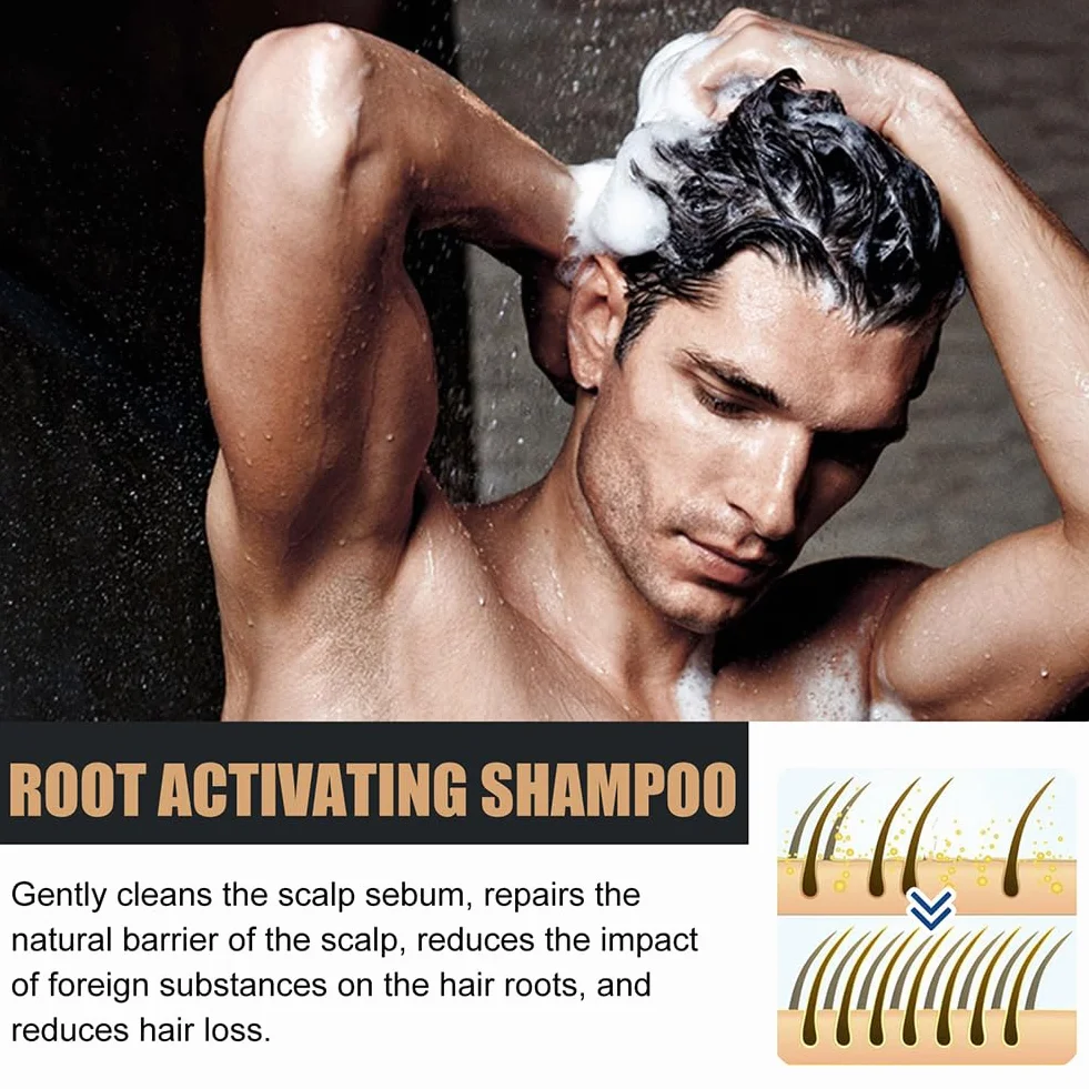 Champú activador de raíz para hombres pérdida de cabello espesor repara suaviza fortalece