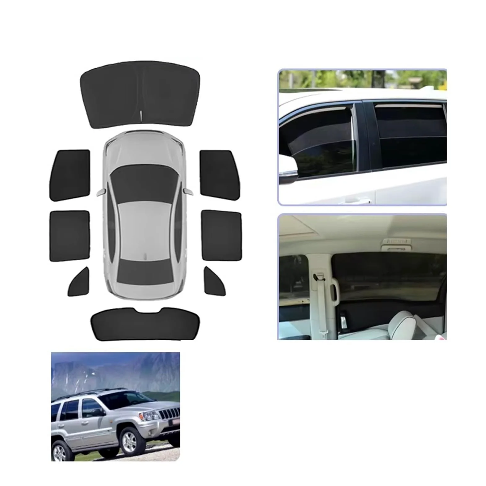 Parasol para Parabrisas Parasol De Malla para Coche, Magnético, Anti-UV, para Jeep para Grand para Cherokee WJ WG MK2 2000-2003 2004 Parasol Luna de Coche(5PCS Set)