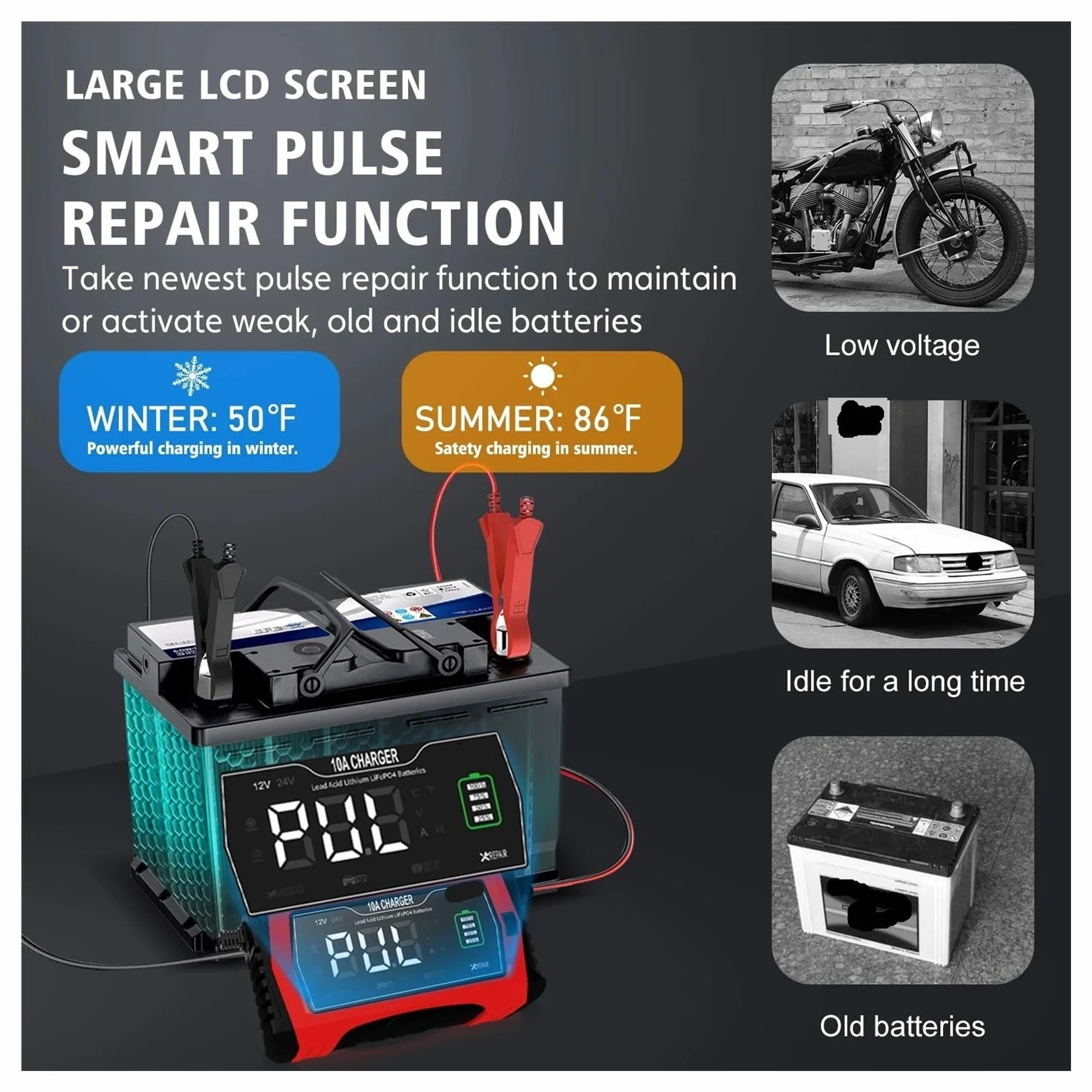 Cargador De Batería De Coche De Reparación Inteligente Universal De 12V 24V 10A, Cargador De Reparación For Batería De Plomo Ácido AGM GEL LiFePO4(10A UK Plug)