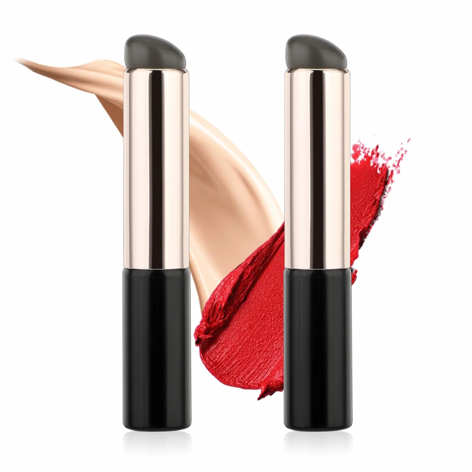 Amabro 2 brochas de maquillaje de silicona reutilizables cabeza redonda alta elasticidad labios brillo aceite máscara