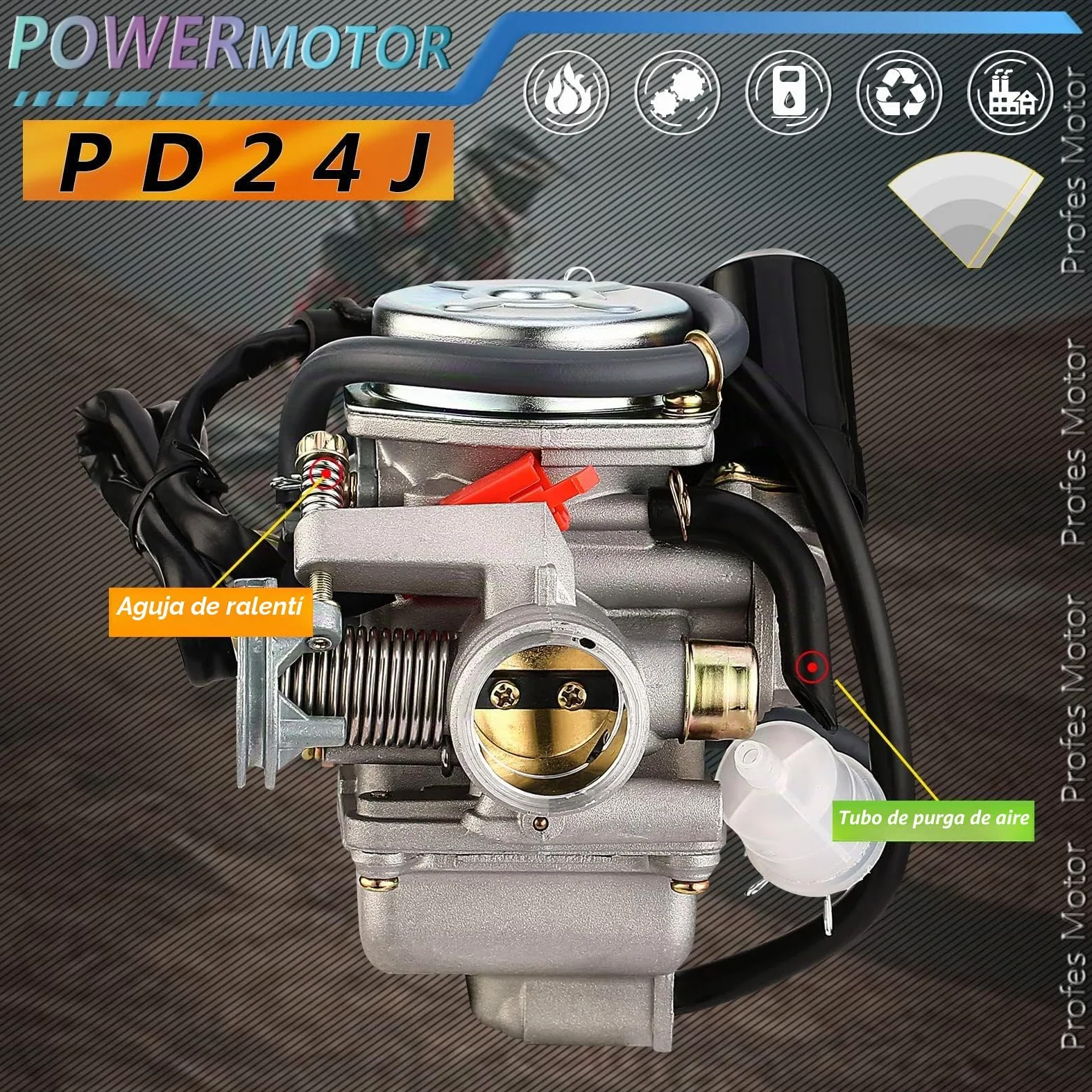 PD24J Carburador para 4 tiempos GY6 125cc 150cc ATV Go Karts Scooter Ciclomotores QMJ/QMI157 QMJ/QMI152 - Diámetro de admisión del colector 24 mm PD24J Carb