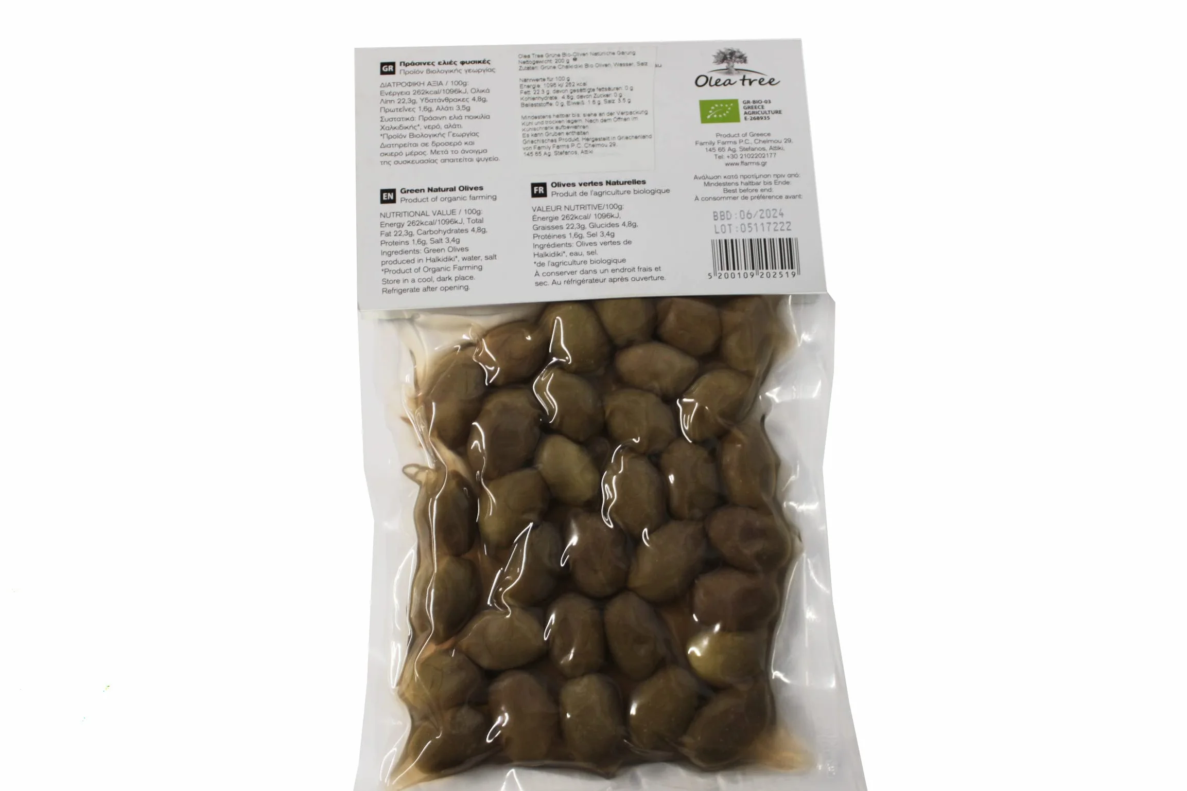 Olea Tree Aceitunas Verdes Ecológicas con Fermentación Natural 3 x 200 g Total 600 g Orgánicas Sin Conservantes