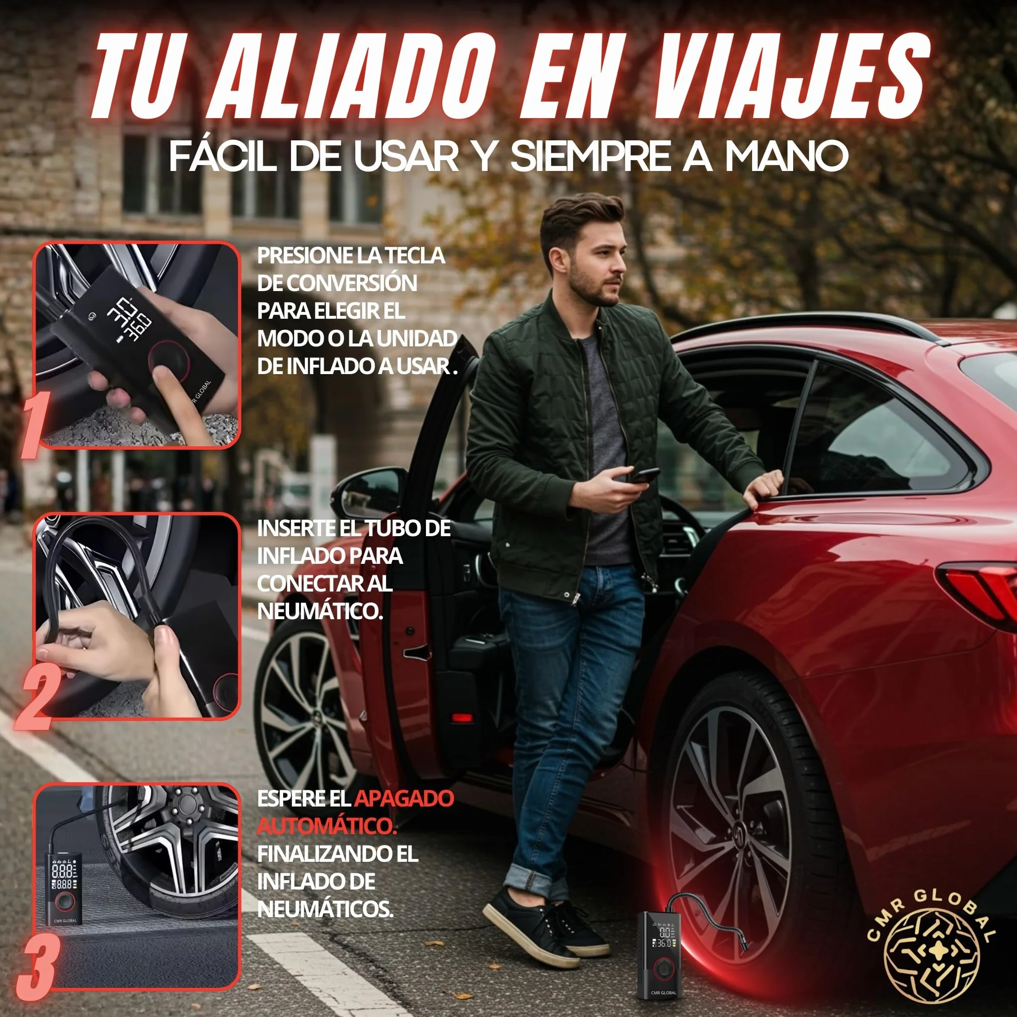 SUPER PRO Compresor Aire Portatil. Inflador Ruedas Coche. Inflador Eléctrico con Linterna 150 PSI para Coche Moto Bicicleta Pelota. Hinchador eléctrico Batería Recargable 4000 mAh. Viaje Emergencia