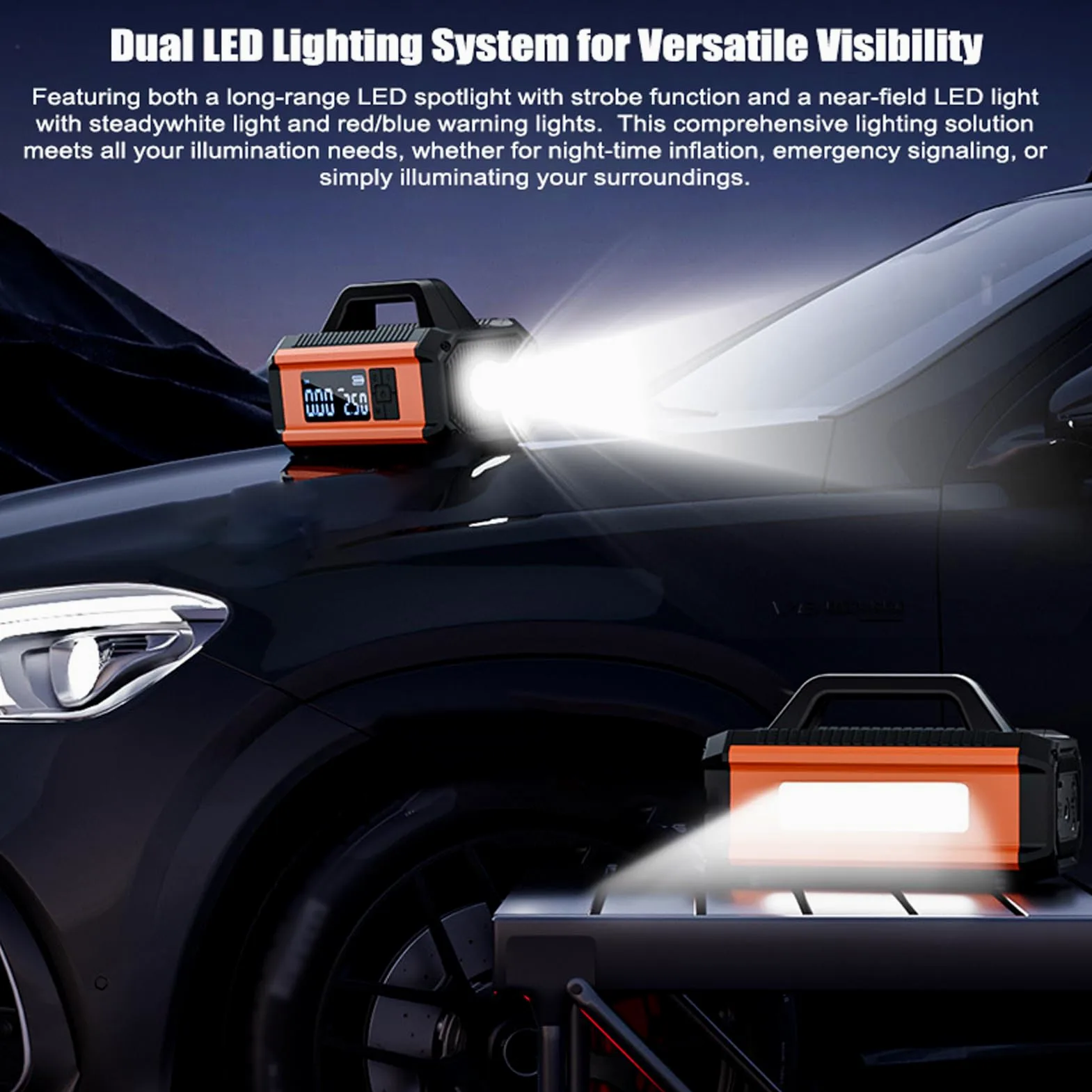 Arrancador de batería multifunción con compresor de aire, bomba portátil de 150 psi, batería de 10000 mAh con luz LED para coche, SUV, furgoneta, tractor