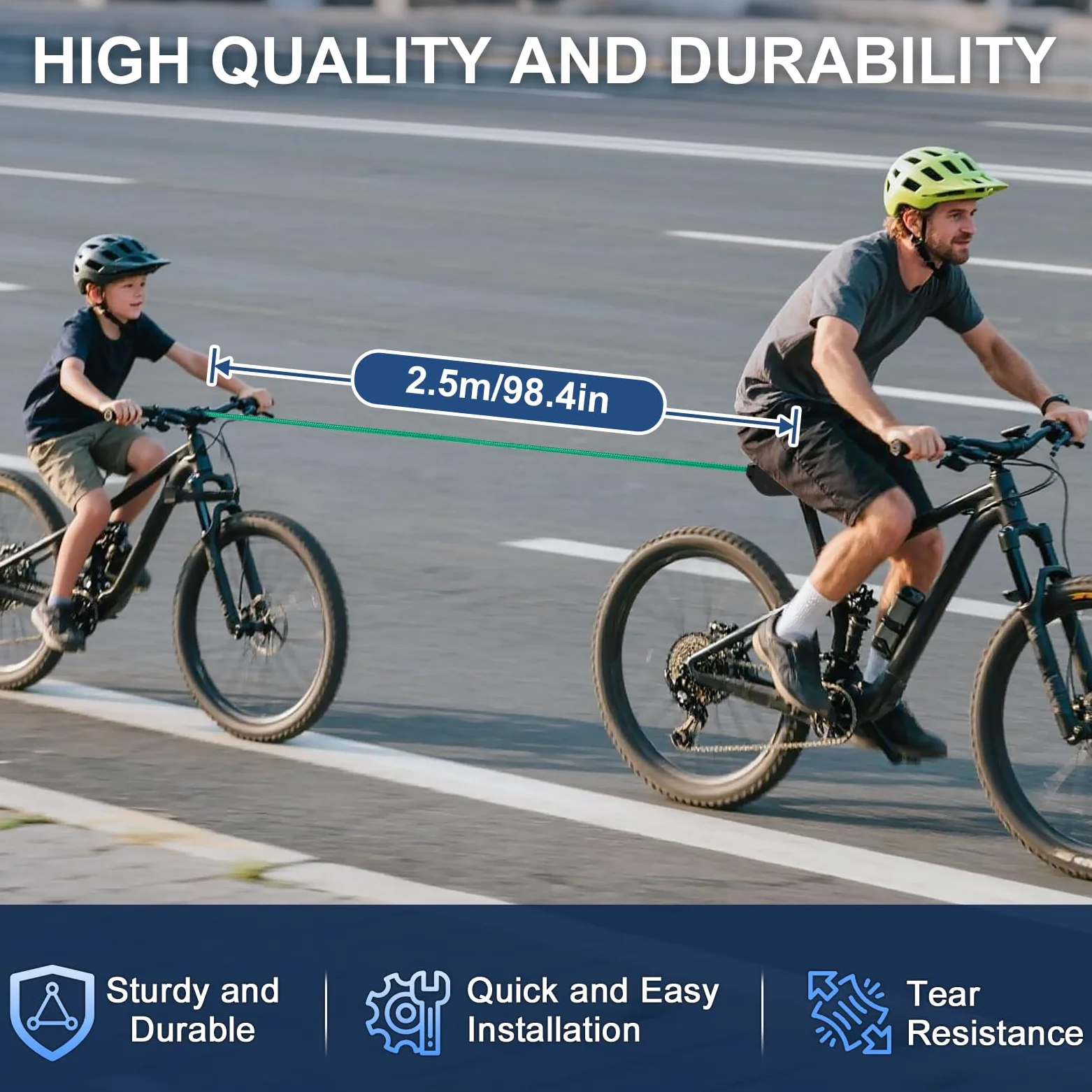 FoiiLiio Cuerda de Remolque Bicicleta,2.5m Cuerda de Remolque Retráctil,Cuerda de Remolque para Bicicleta para Bicicletas de Montaña,Todas Las Bicicletas