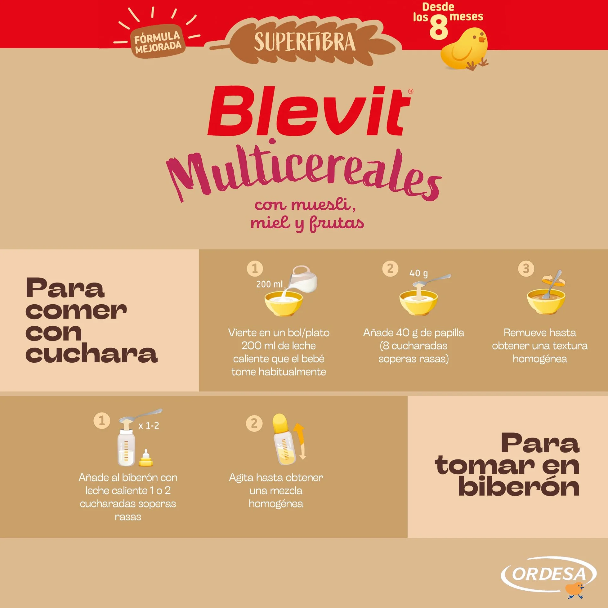 Blevit Superfibra Multicereales Papilla 8 Cereales con Muesli, Miel y Fruta 500g para Bebé 8 Meses