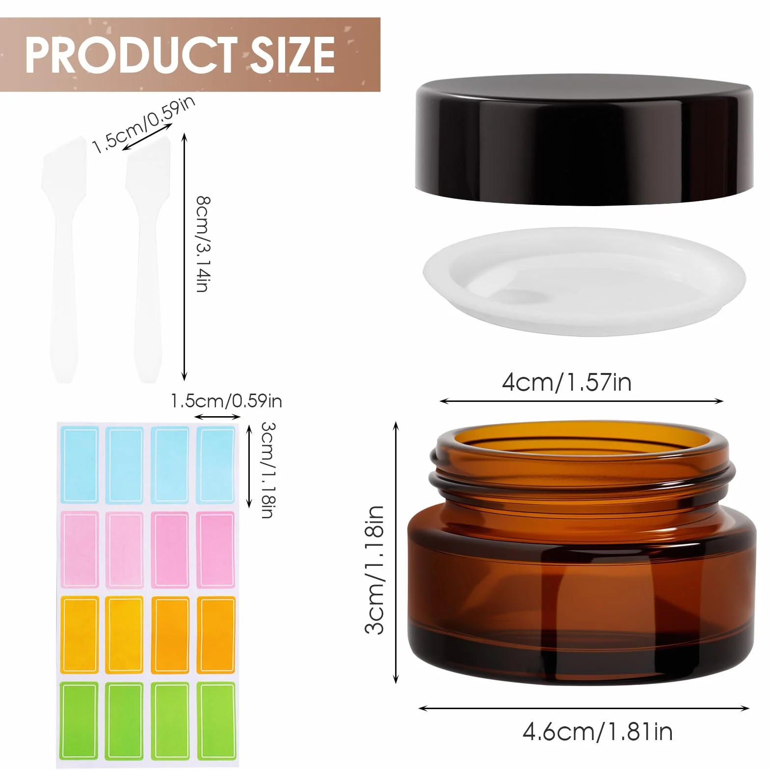 Ámbar Tarros Cosmeticos 20ml, Tarros de Crema con 2 Raspadores, Contenedor de Cosméticos Marrón, Tarro de Cristal con Tapa