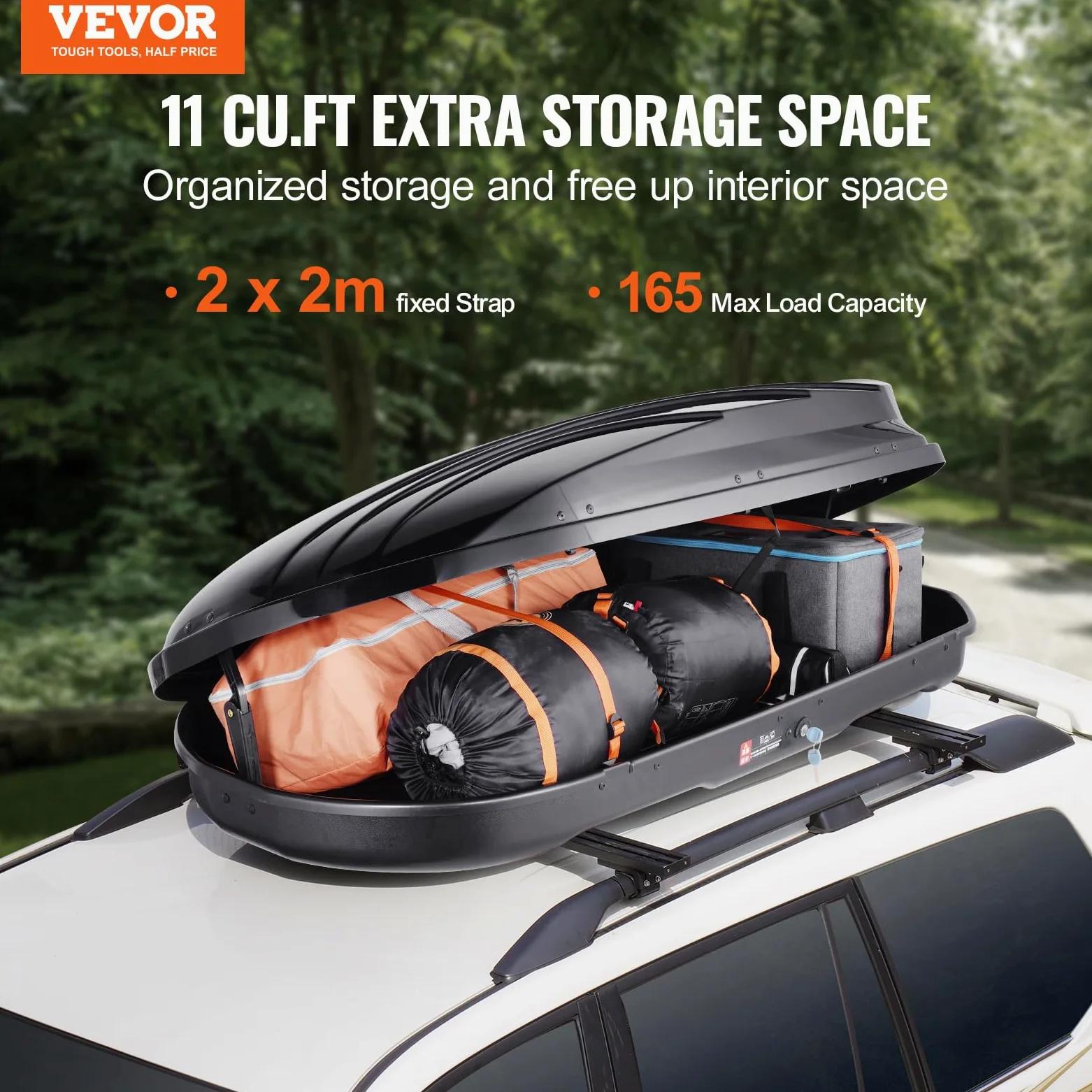 VEVOR Cofre de Techo 340 L Portaequipajes de Techo Rígido de ABS con Apertura de Doble Cara 2 Correas Reforzadas Aerodinámico Maletero Techo Coche para la Mayoría de Travesaños, Coche, SUV, Negro