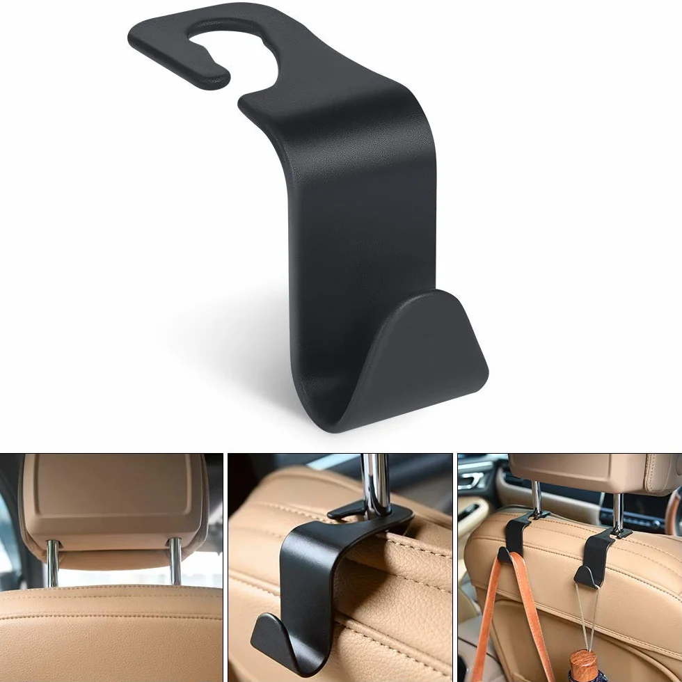 URAQT Ganchos para Asiento de Coche, 4PCS Gancho de Asiento Trasero de Coche, Ganchos para Reposacabezas de Coche, Negro Multifuncionales Accesorios Coche, para Bolsas, Monedero, Botellas de Agua