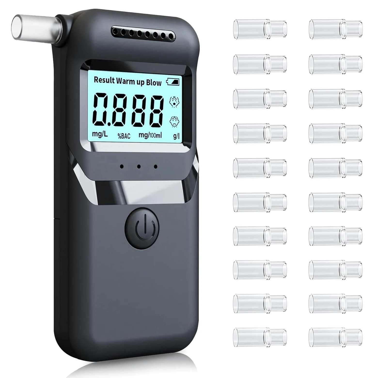 Alcoholímetro Digital Homologado Portátil con Pantalla LCD, Sensor de Tecnología Semiconductor, 20 Boquillas