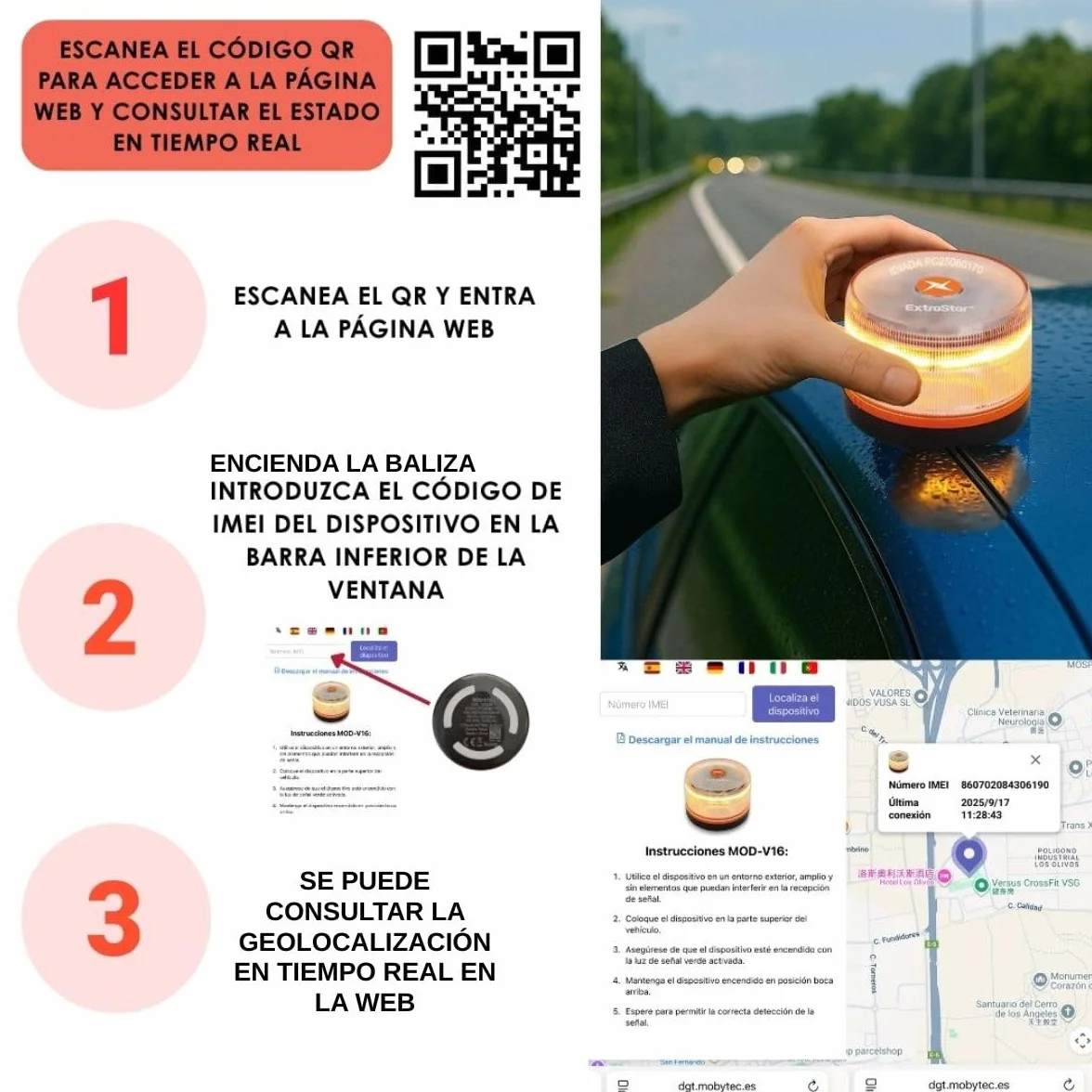 HIBRON EXTRASTAR Baliza V16 Homologada DGT con Geolocalización, Conectada 3.0, Datos hasta 12/2038