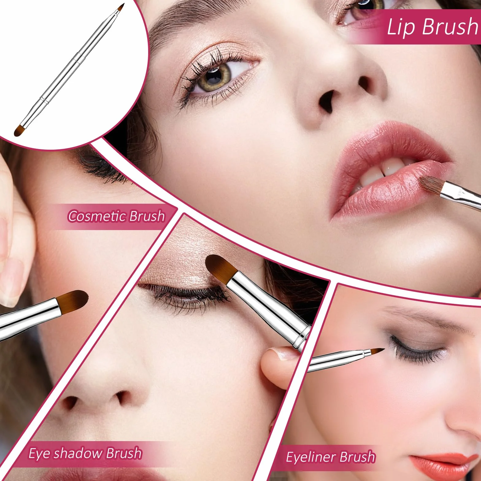 Pinceles de labios retráctiles doble extremo, aplicador de brillo, mini pincel de maquillaje de viaje