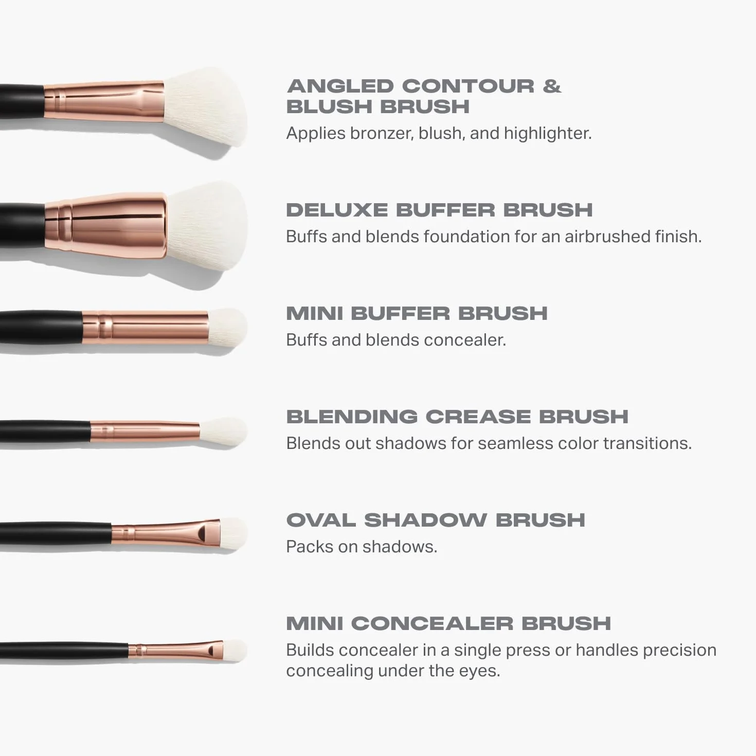 Morphe Rose Away Juego de 6 brochas de maquillaje para ojos y cara con cerdas sintéticas y estuche