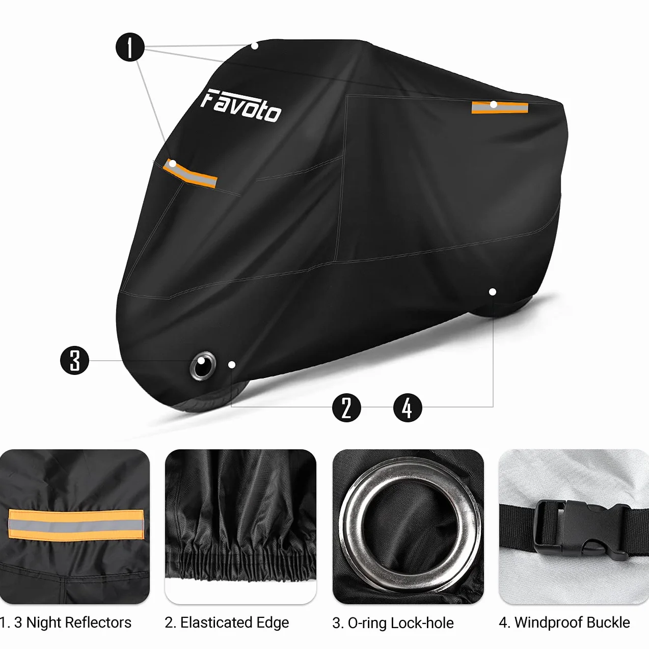 Favoto Funda para Moto Cubierta de la Motocicleta 210T Protectora Poliéster con Banda Reflectante a Prueba de Sol Agua Lluvia Polvo Viento Nieve Excremento de Pájaro al Aire Libre XXL 245cm