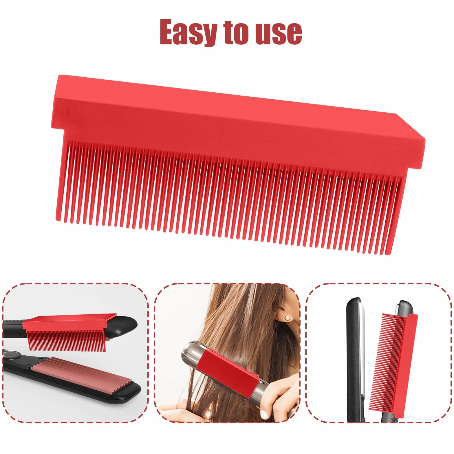 2 Piezas Accesorio Peine de Hierro Plano con Clip Resistente al Calor para Alisador de Cabello (Negro, Rojo)