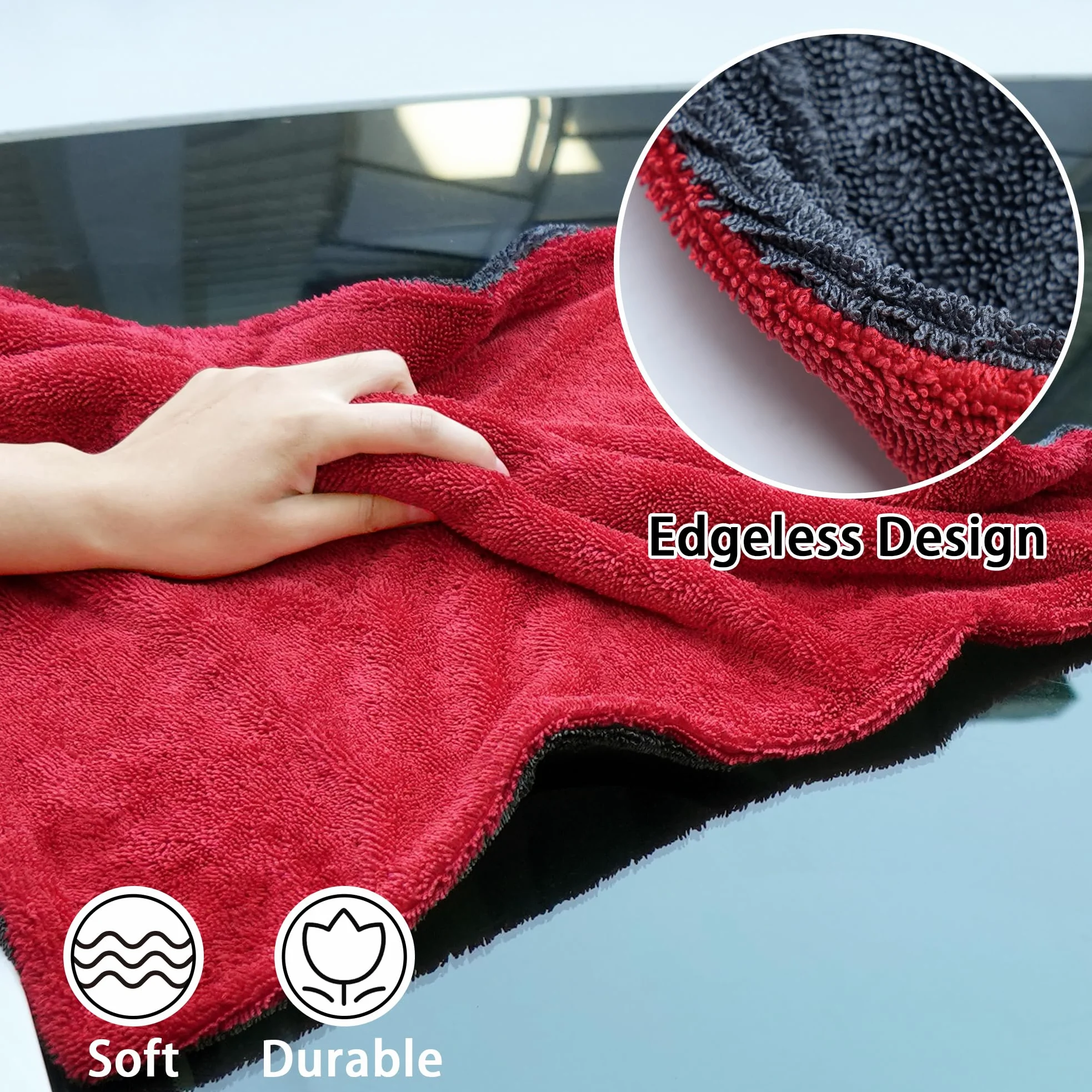 LIVOS Paquete de 2 toallas de secado de coche, toallas de microfibra de alta calidad para automóviles, 1000 g/m², diseño de bucle trenzado sin bordes, sin rayas, arañazos o manchas de agua, toalla de