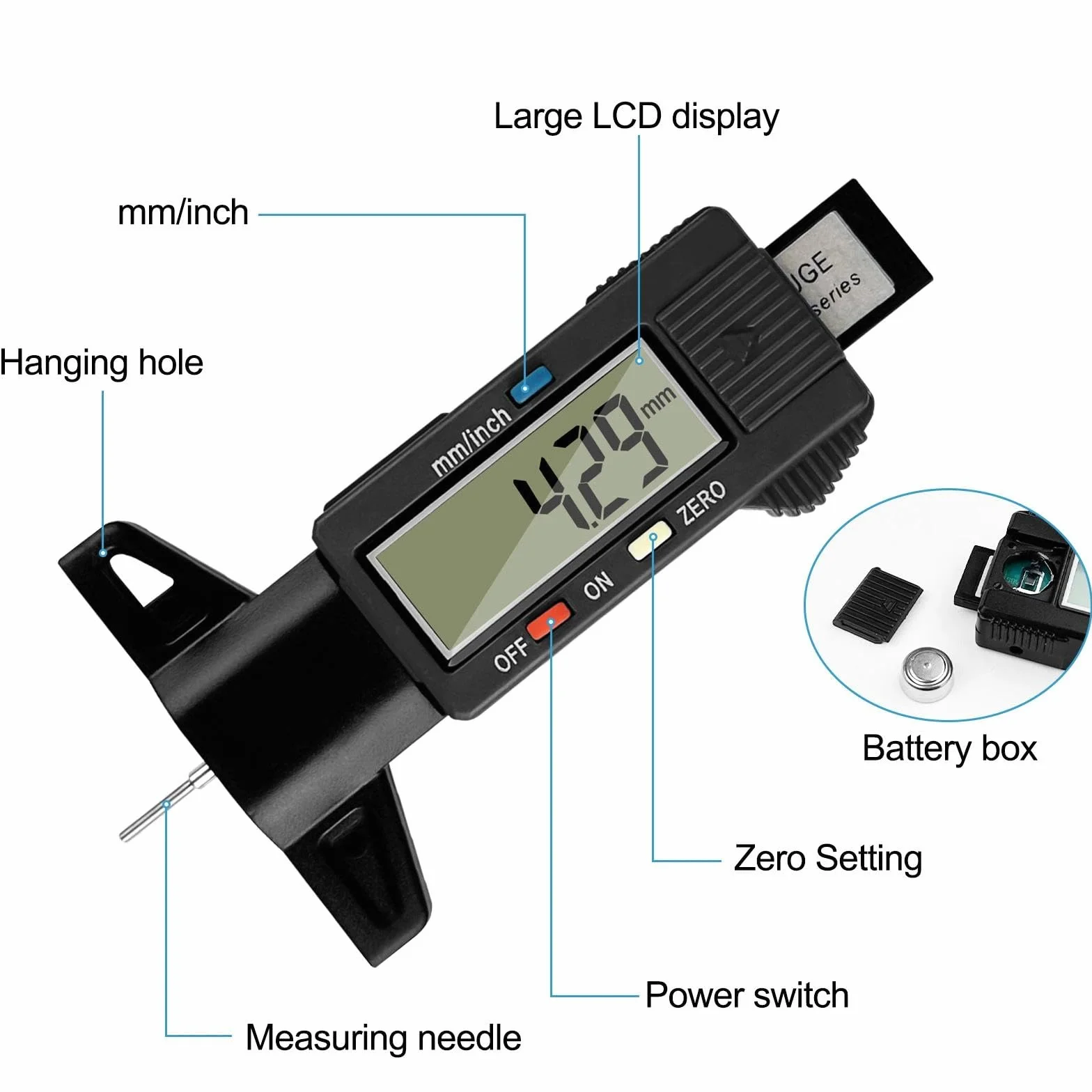 Gvolatee 2 piezas Digital Medidor Profundidad Neumaticos, Medidor de Profundidad de los Neumáticos con Pantalla LCD, Medidor Banda de Rodadura de Neumáticos para Coches Furgonetas Camiones Motocicleta