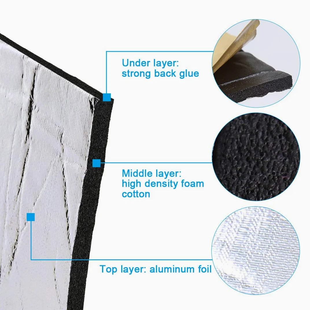 sourcing map 300x100cm Aislante Térmico Lámina Insonorizante Forro Papel Adhesivo 10mm De Espesor Espuma Aislante Acústico Insonorización Coche 3㎡