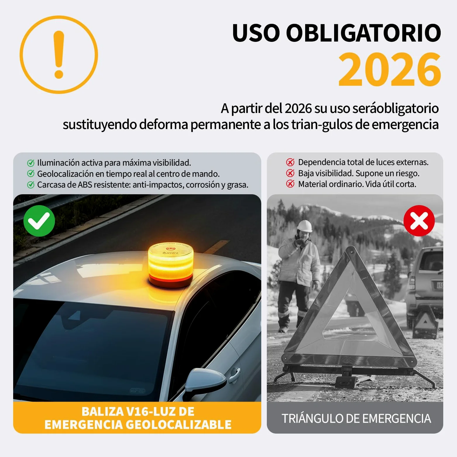 luz de emergencia V16,certificada y homologada por la DGT3.0, con funcionalidad de geolocalización IoT versión 3.0, incluye SIMs datos para 12 años y batería, cumple con la normativa de 2026 (2, gris)