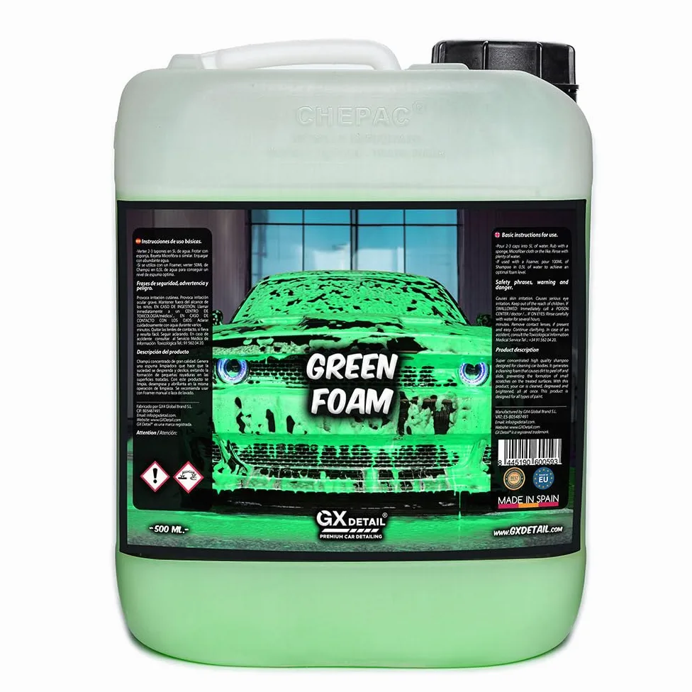 GxDetail Green Foam 5 Litros – Espuma de Lavado Verde para Coche – Limpieza Profunda y Brillo Espectacular – Espuma Densa y pH Neutro – Seguro para Pintura - Efecto Nieve.