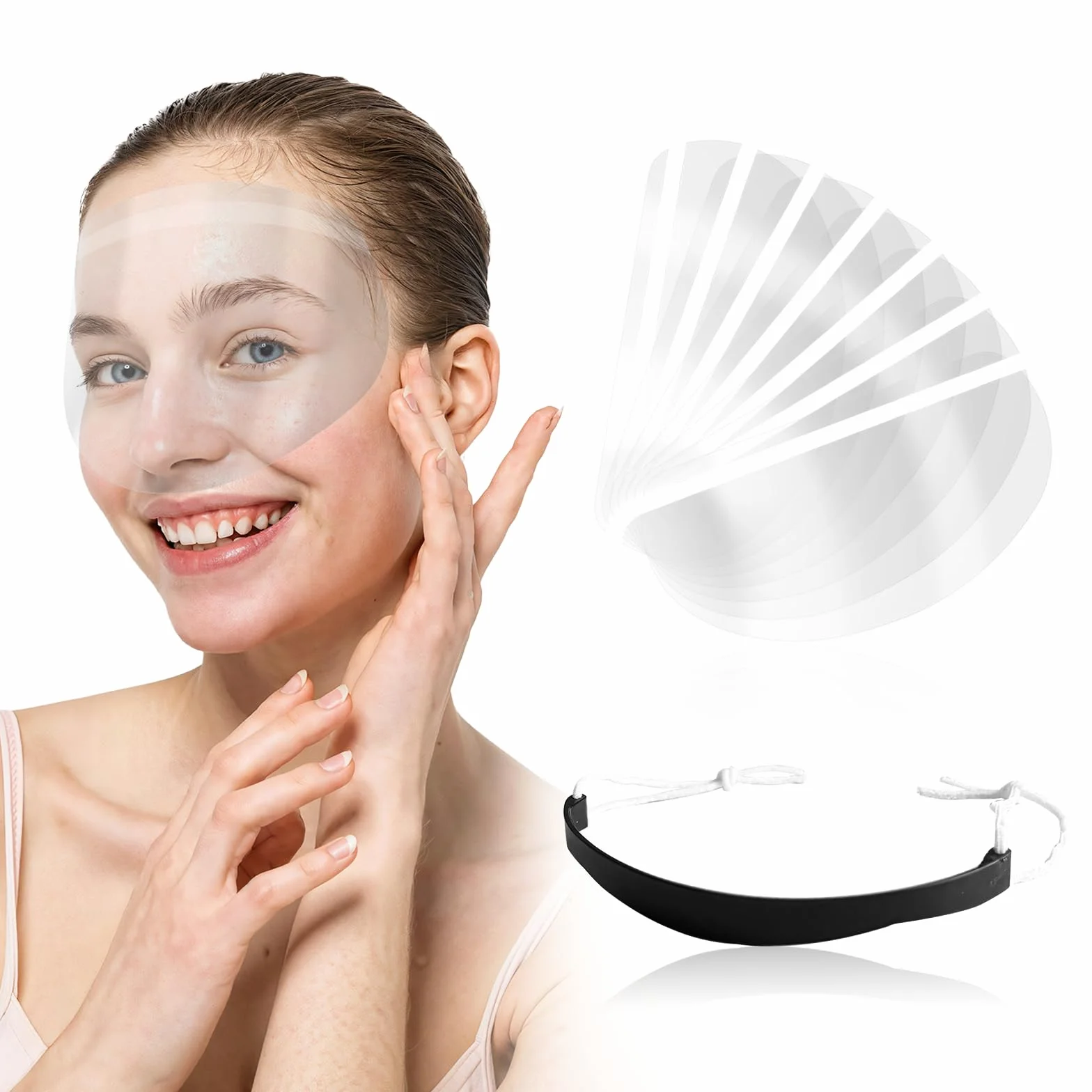 50 protectores faciales desechables con tira adhesiva, recortadora de flequillo transparente, protector de frente para el cabello, tinte para el cabello, suministros de peluquería
