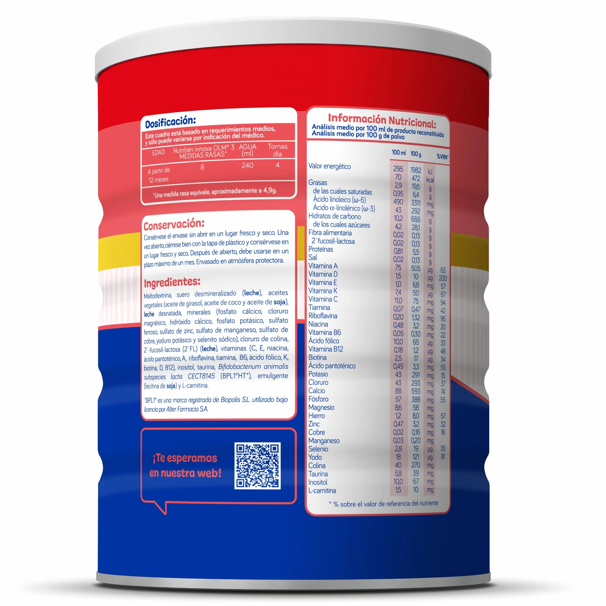 Nutribén Innova 3 Leche en Polvo Bebé Fórmula Crecimiento 12 Meses sin Aceite de Palma BPL1 1KG