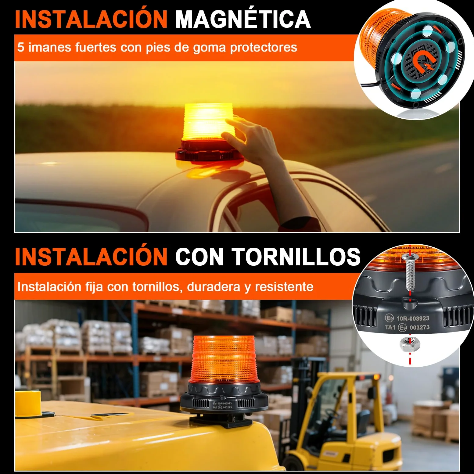 AnTom Baliza LED 12V 24V Amarilla con Función de Alerta de Voz Cable de 3 Metros y Doble Interruptor para Camión, Tractor, SUV, Carro de Golf, Vehículos de Emergencia y Obras