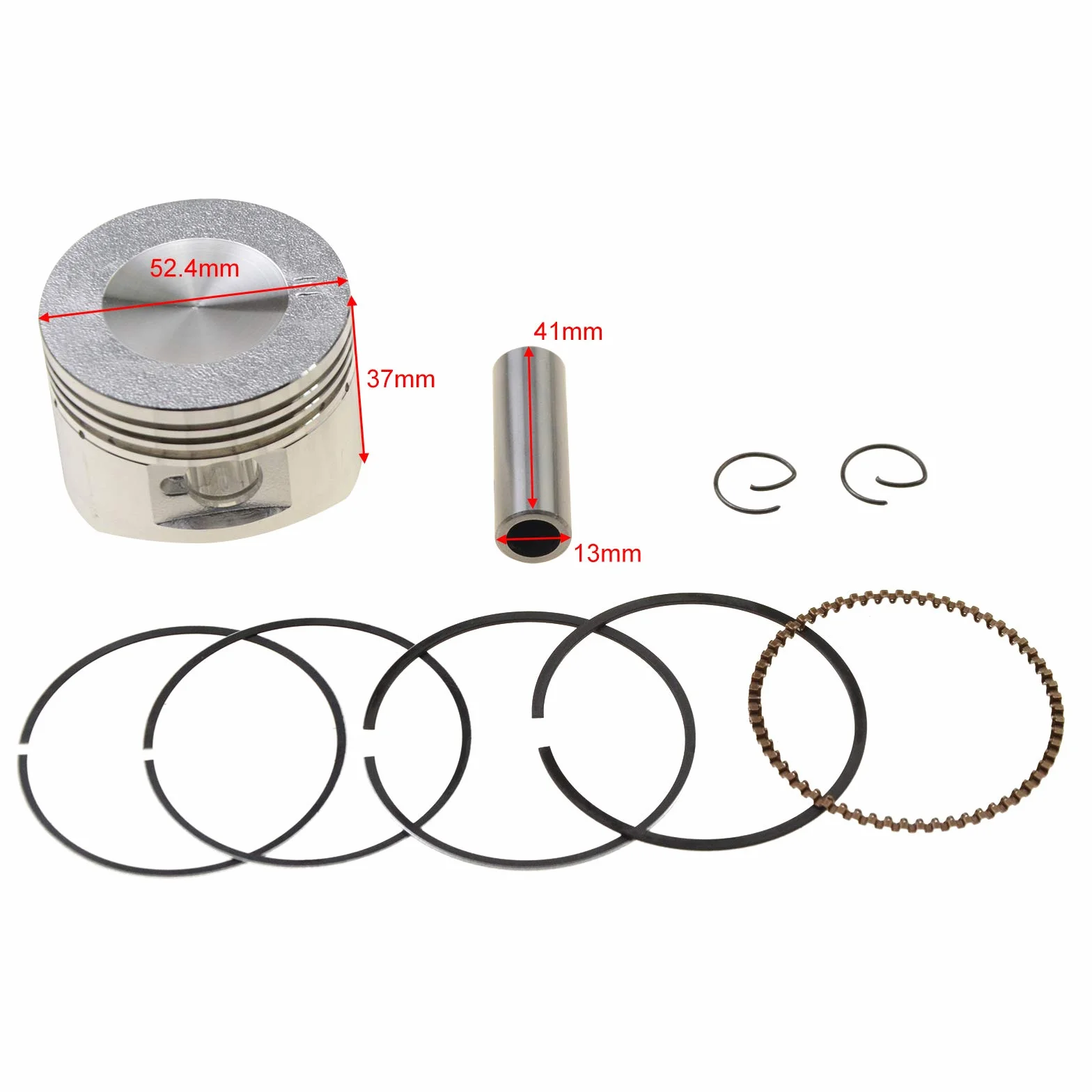 GOOFIT Kit de Reconstrucción del Ensamblaje del Forro del Cilindro de 52.4 mm con el Pistón de Las Juntas Reemplazo para el Motor de Motocicleta 110cc 4 Tiempos ATV Go Kart Dirt Bike Pit Bike