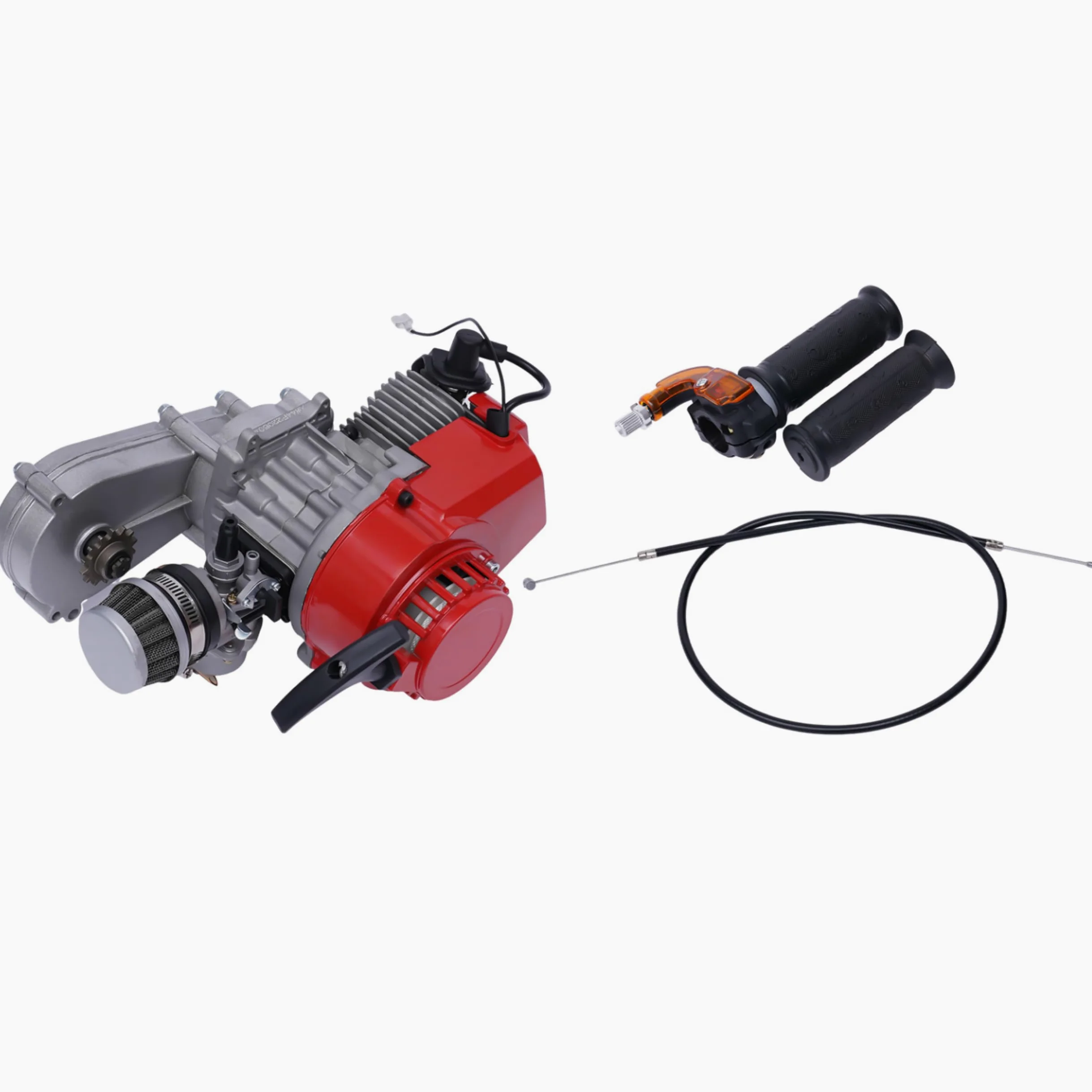 Pocket Bike Motor 49 ccm Motor de 2 tiempos 44 mm de orificio, Pocket Quad Motor L7TC bujías tamaño mini motor de gasolina motor de gasolina con asas y cable de acelerador, motores de pocketbike