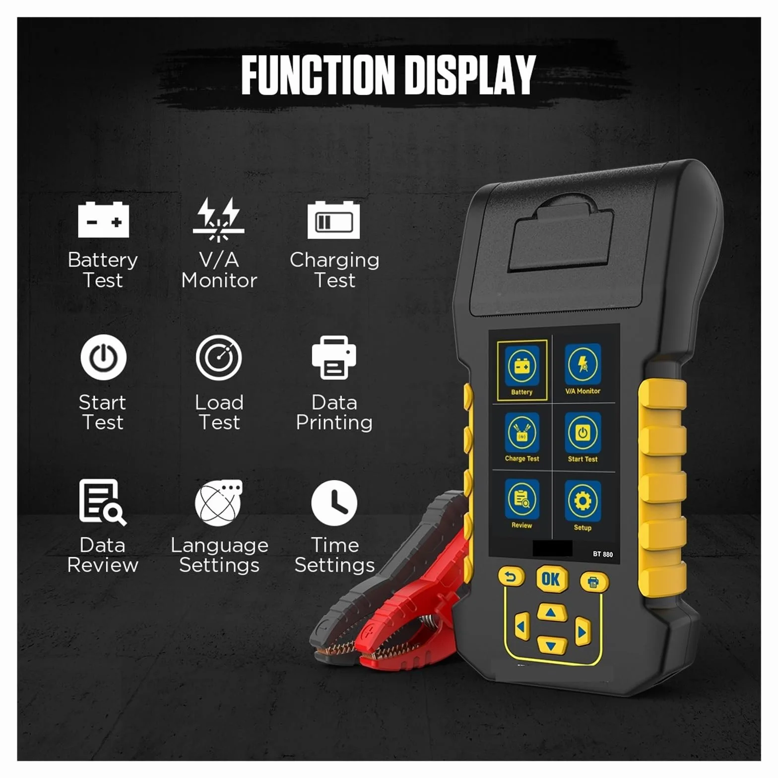 Comprobador de Batería, Probador de batería BT880 con Impresora Analizador de batería Probador Capacidad de la batería del automóvil Probador de Carga de Carga máxima