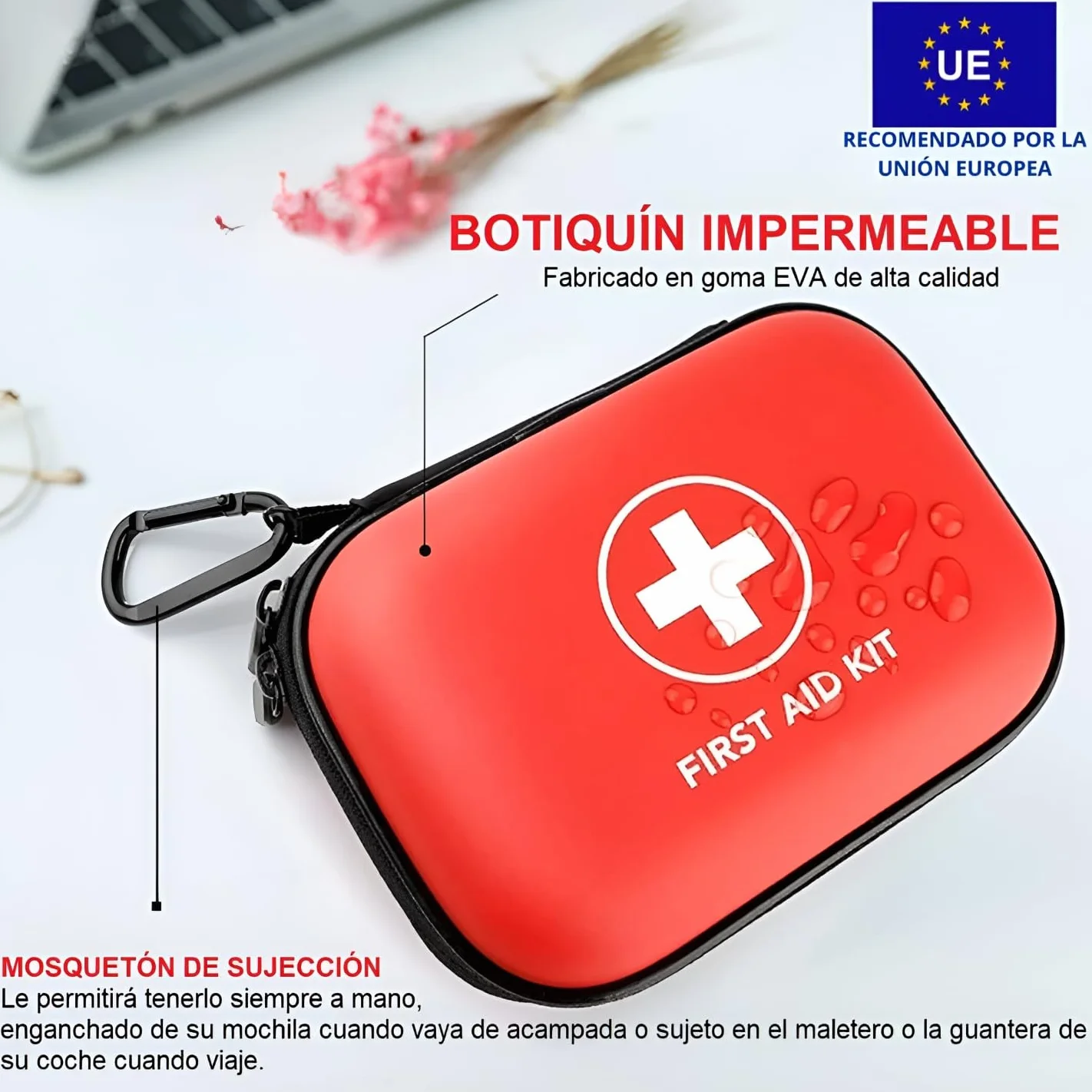Botiquín de Primeros Auxilios 96 Piezas - Kit de Seguridad para Coche con Martillo Emergencia y Cortador de Cinturón - Estuche Rígido Impermeable
