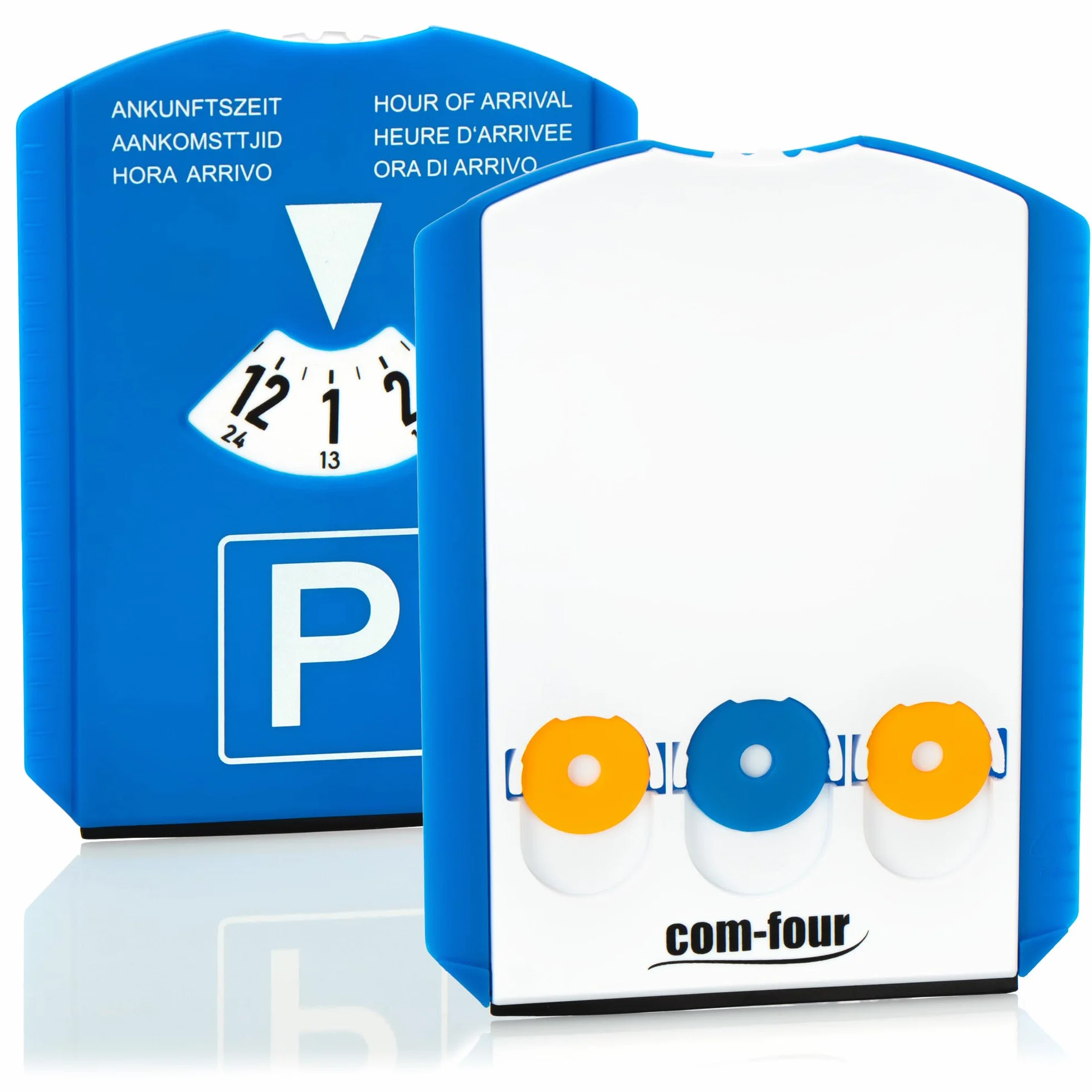 com-four® 2X Disco de Estacionamiento con Raspador de Hielo - Borde de Goma y Chip para Carrito de Compras - Parquímetro de Plástico (02 Piezas - Disco de estacionamiento con Chip)