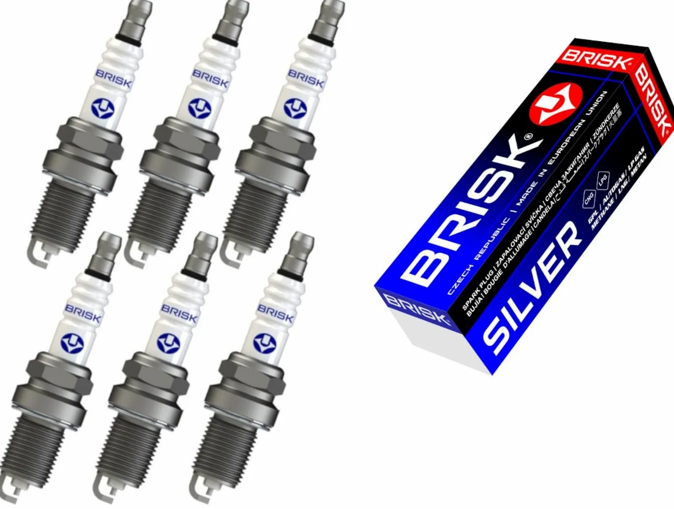 BRISK Silver ER15YS-9 1578 Bujías de Encendido Benzin LPG CNG Autogas, 6 piezas