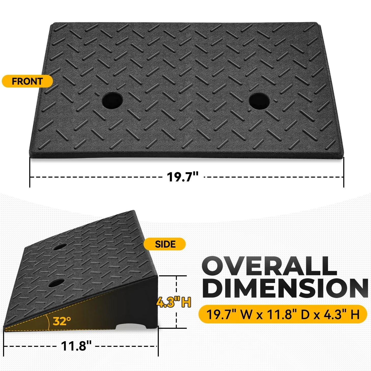 Auto Dynasty Rampas de goma, rampa de entrada de 4.3 pulgadas de altura de elevación, rampa de entrada de acera de 2 toneladas de capacidad de 4500 libras/2 toneladas para coches, camiones,