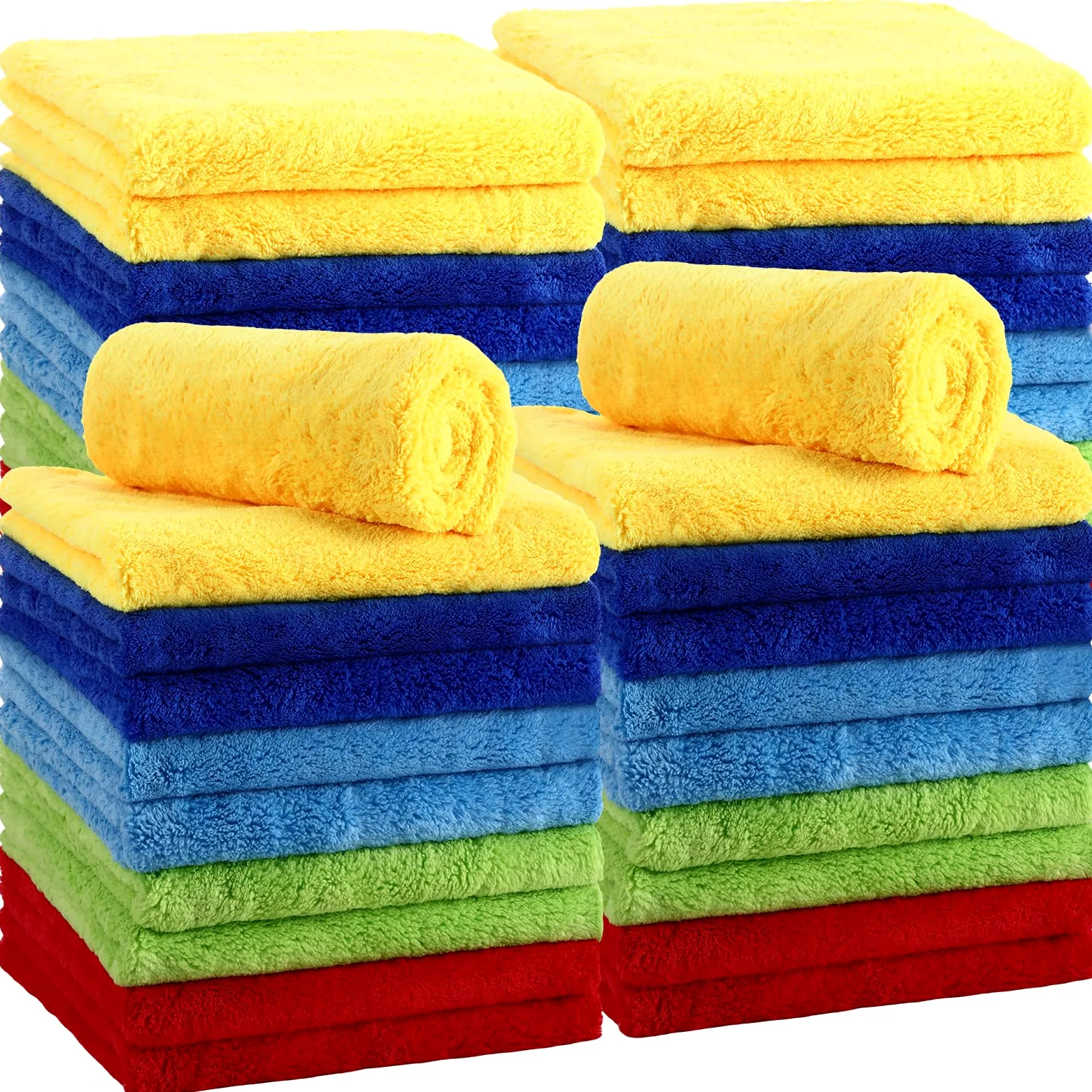Shimeyao 30 toallas de felpa de microfibra sin bordes para automóviles, secado y lavado, paños de limpieza absorbentes, 500 g/m², 16 x 16 pulgadas (multicolor)