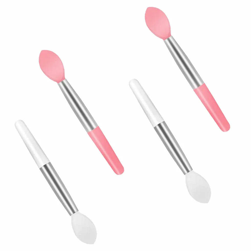 Cepillo de Labios de Silicona 4 Pcs Doble Cara, Mini Portátil Aplicador de Brillo Labial