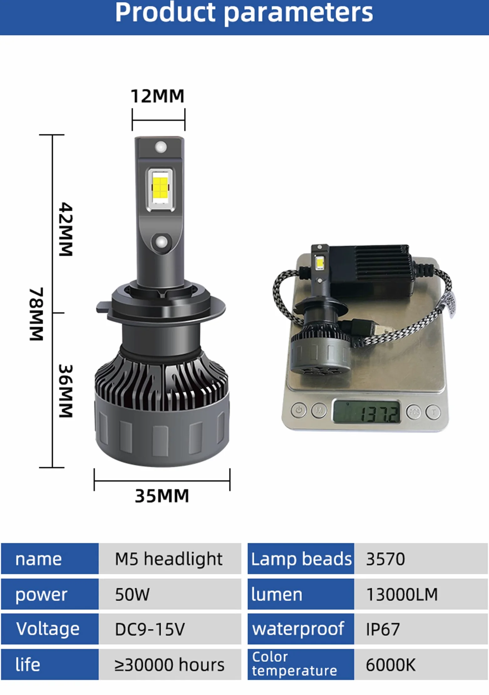 Bombillas LED Para Faros Delanteros, Faros LED Superbrillantes Con 50 W, 13000 Lúmenes, Kit De Conversión De Faros Delanteros Para Automóviles Con 6000 K Blanco Frío E,H4