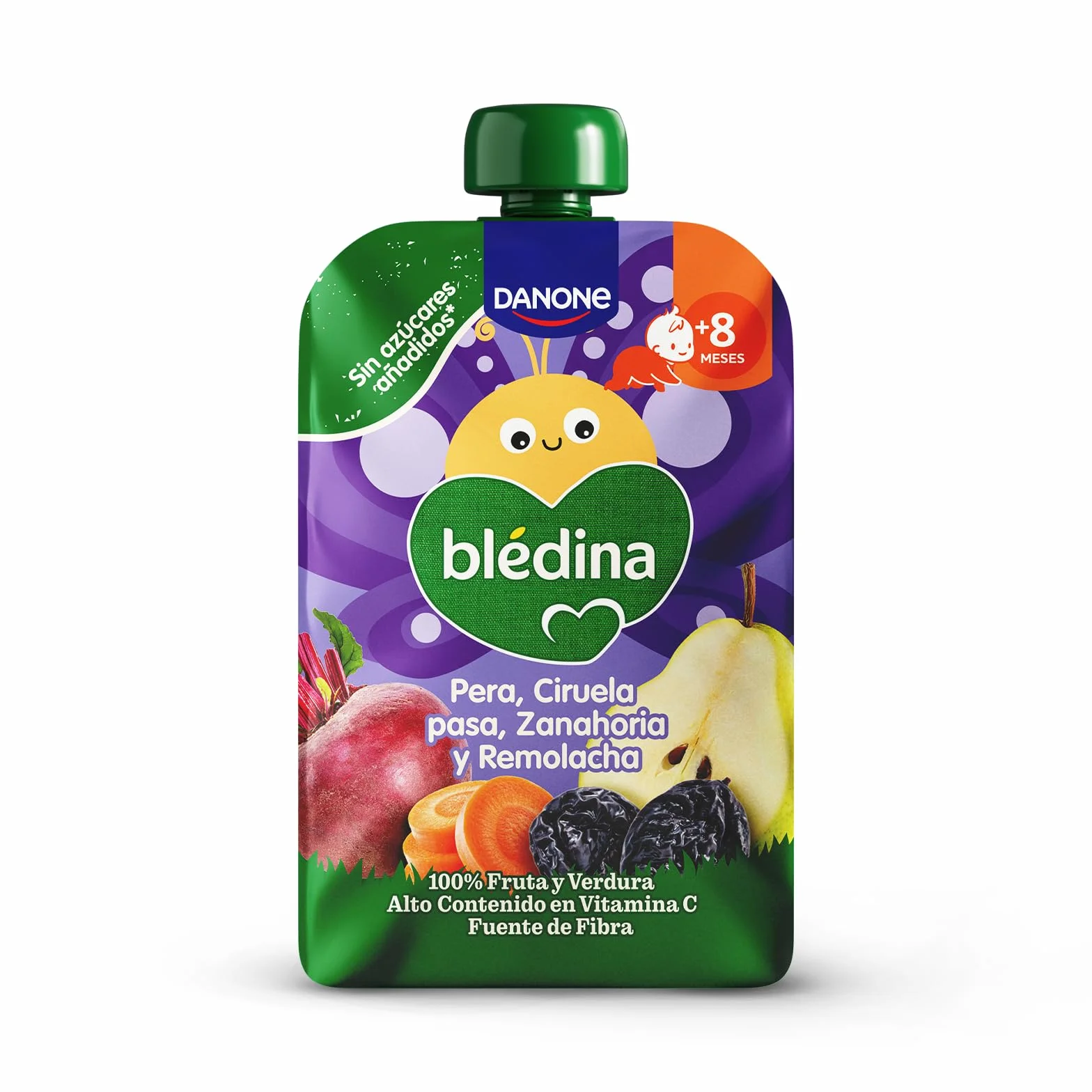 Blédina Bolsitas de Pera, Ciruela pasa, Zanahoria y Remolacha para Bebé Pouch 100% Fruta y Verdura Sin Azúcar Añadido Alto Contenido Vitamina C Fuente de Fibra Pack 6x100g