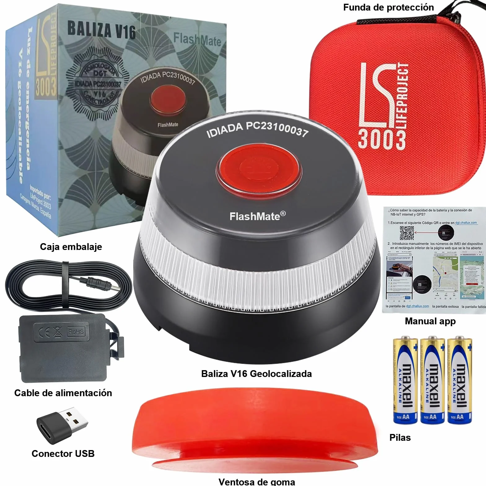 LifeProject3003 - Baliza v16 geolocalizada, v16 homologada dgt geolocalizacion 3.0, Baliza v16 homologada dgt con geolocalizador