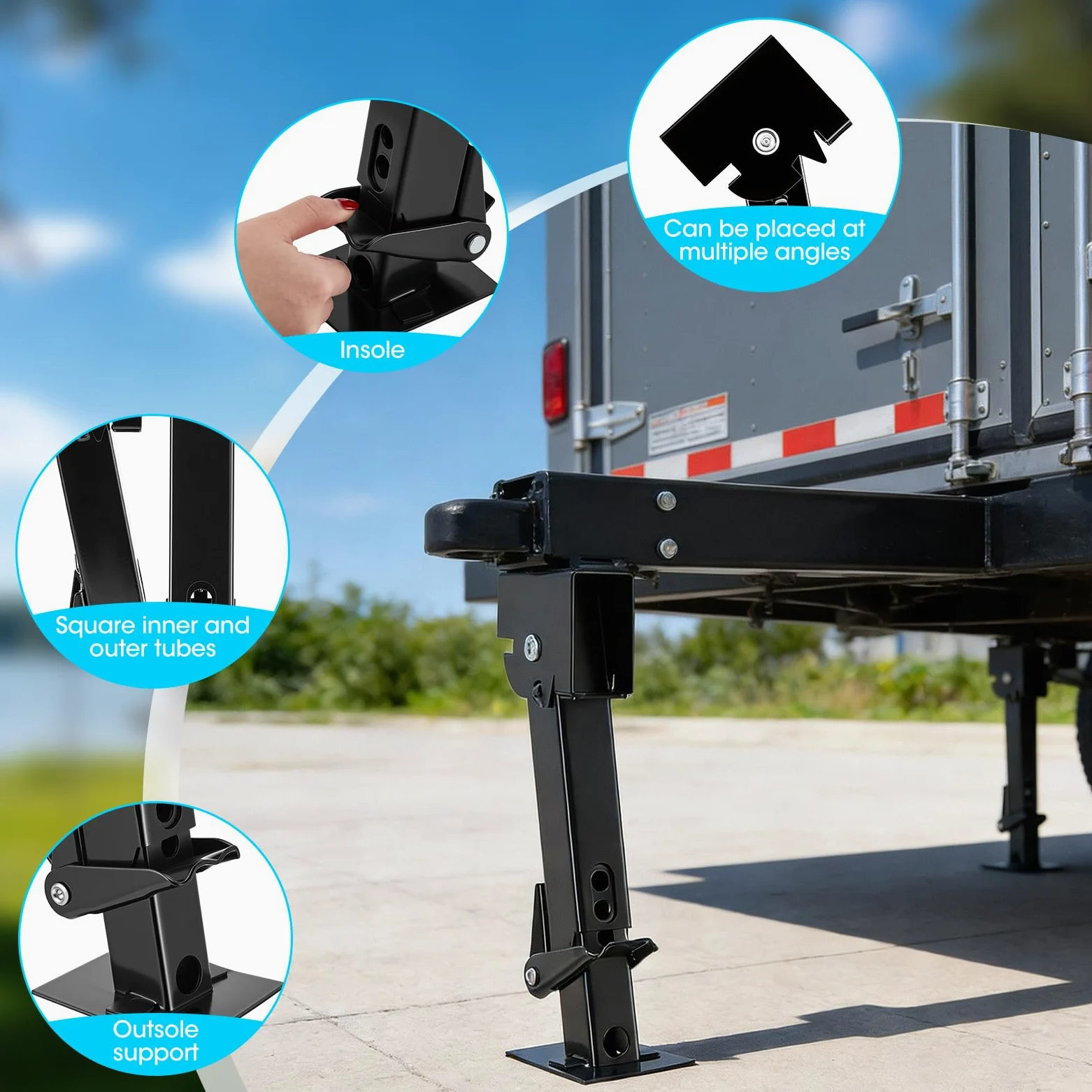 2 soportes para remolque, 450 kg, gato hidráulico, capacidad de carga de 1000 LB, soportes de remolque, acoplamiento antibalancín, soportes para autocaravanas, hierro exquisito acabado