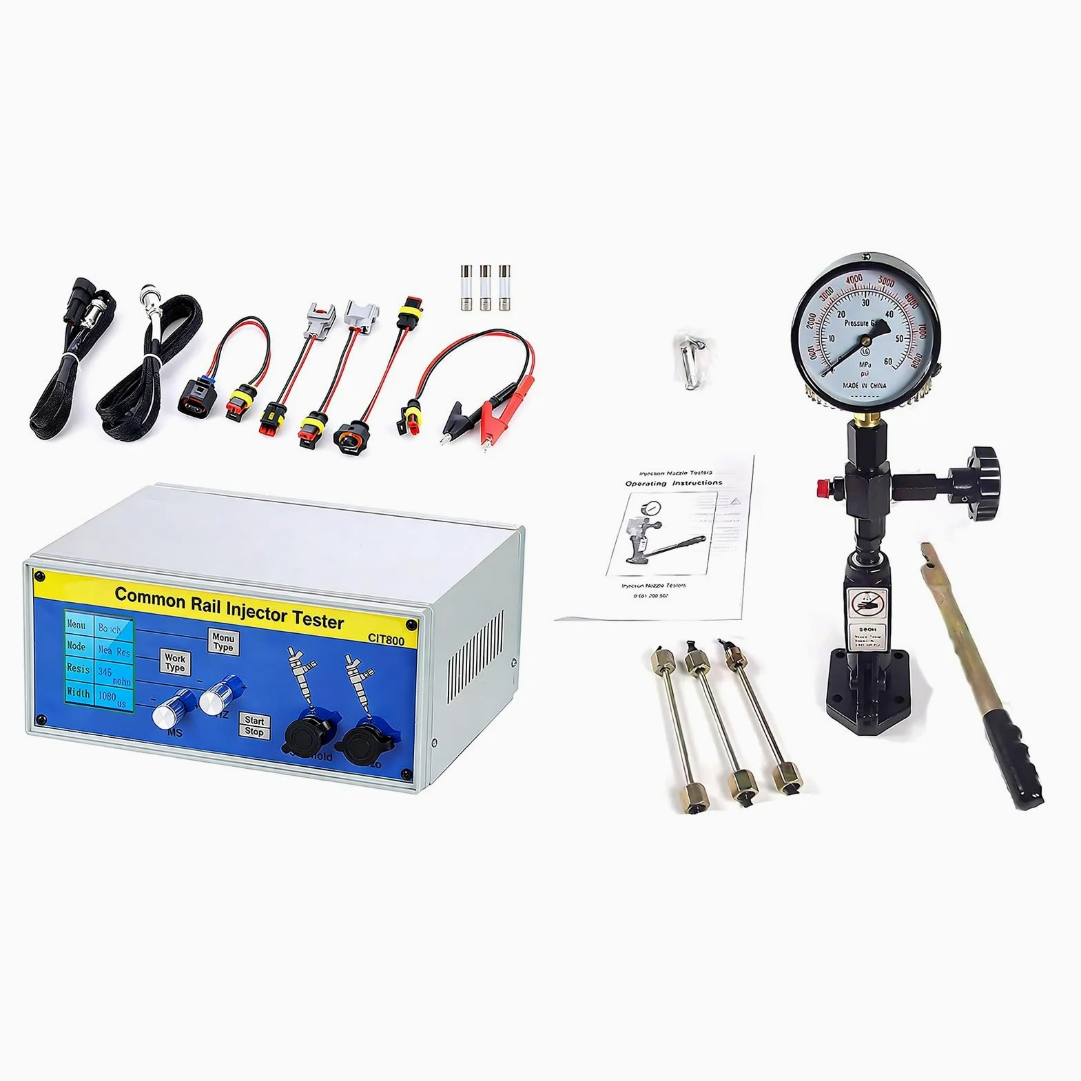 Comprobador de inyectores – Herramienta de calibración profesional – Comprobador piezoeléctrico electromagnético de riel común para sistemas de combustible diésel, compatible con Bosch, Denso, Delphi
