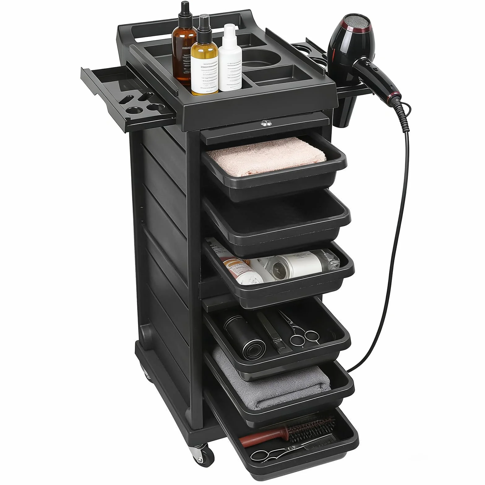 KOROKOM Salón de Belleza Carro con ruedas de 6 niveles, almacenamiento de pelo, armario organizador de peluquería
