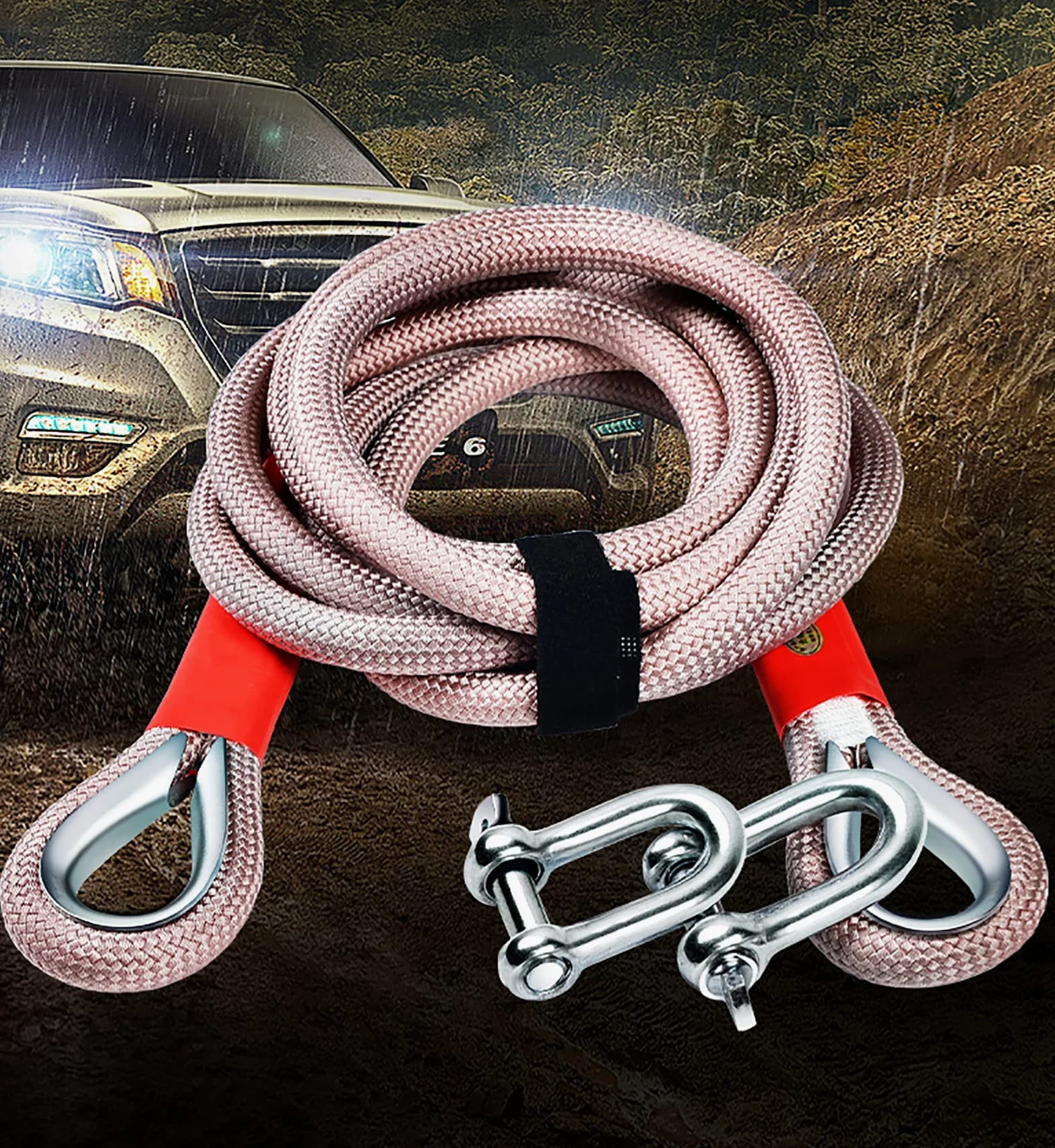 Alta Resistencia Cuerda de Remolque, Remolque del Coche Correa,Correa para remolcar con Ganchos De Seguridad Guantes Y Bolsa De Almacenamiento Incluidos (Size:8m/15t)