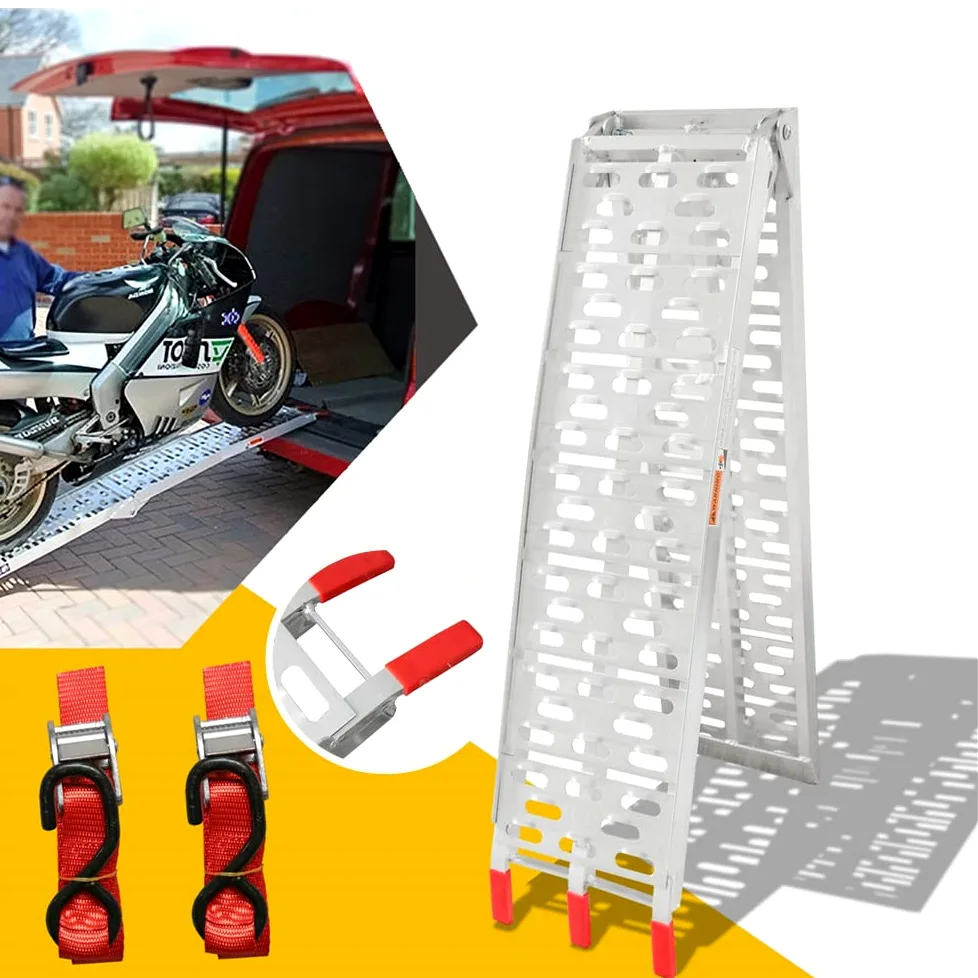 2 rampas de carga 400 kg, carril de carga de acero galvanizado, aluminio, antideslizantes, para motocicleta, cortacésped, tractor de césped, longitud 160 cm