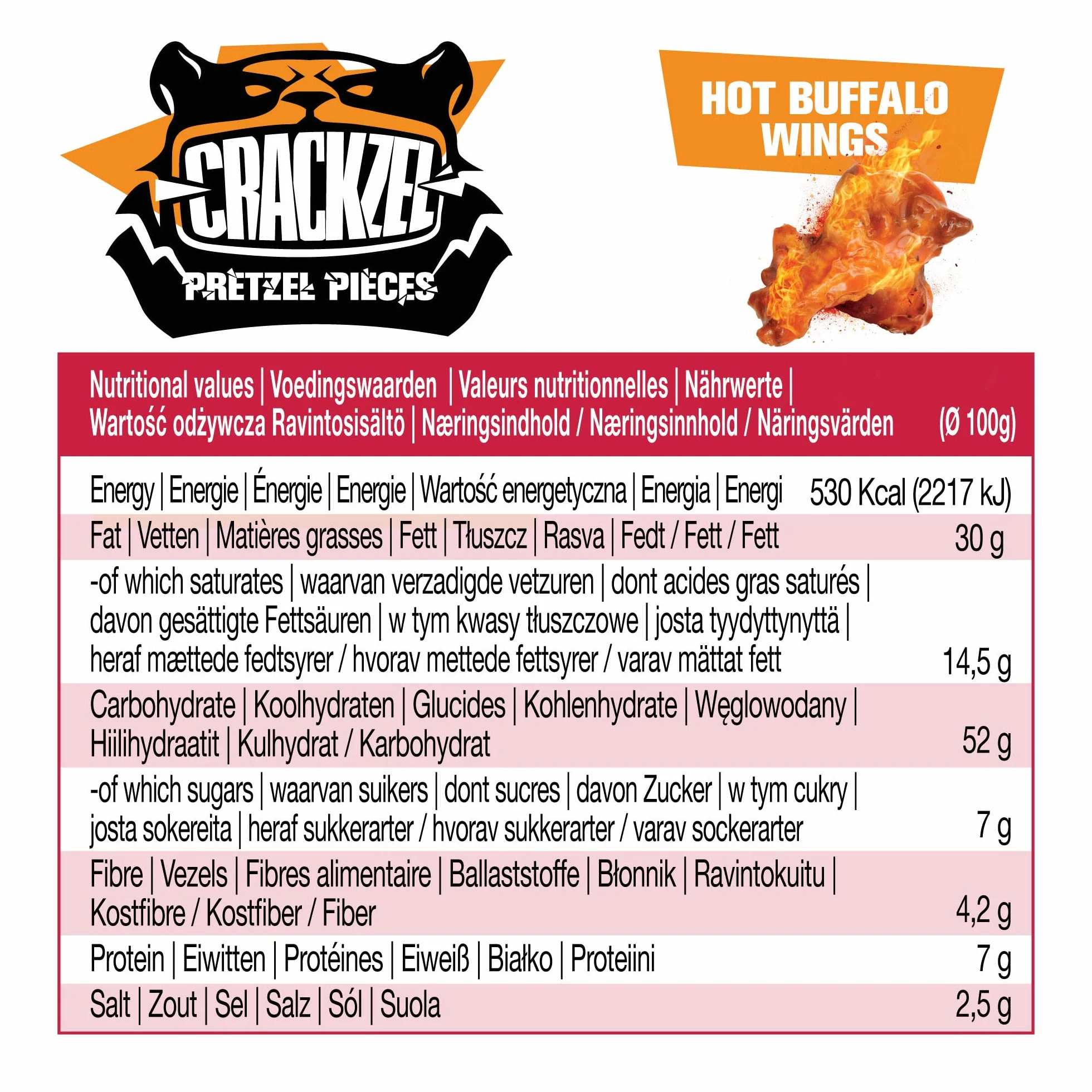 Crackzel Hot Buffalo Wings Pretzel Pieces 24 x 85 gr Picantes