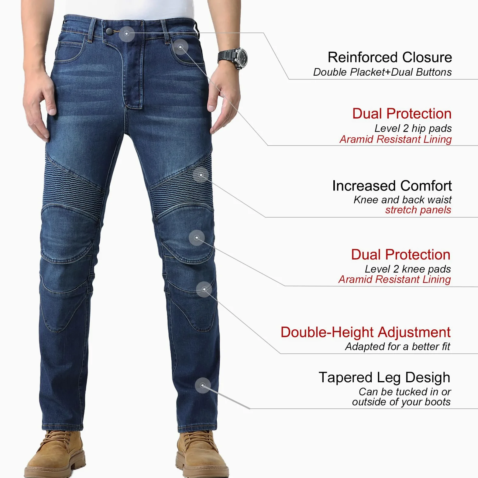 CTBQiTom Vaqueros de Moto para Hombre con Fibra de aramida y protección CE, Tejido Vaquero elástico para Mayor Comodidad